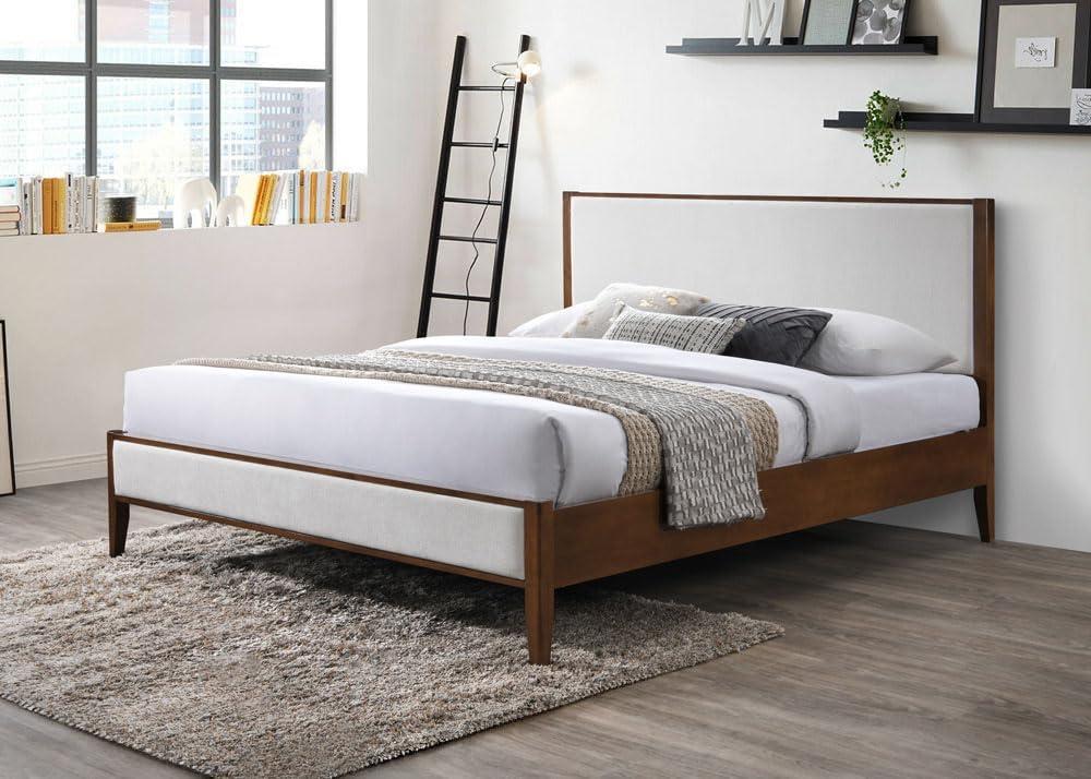image:imageSAFAVIEH Couture Collection Giuliano Walnut Wood Frame Bed Ivory Fabric Upholstered Headboard RV King Size No Box Spring Needed SFV1804BKIvoryWalnut