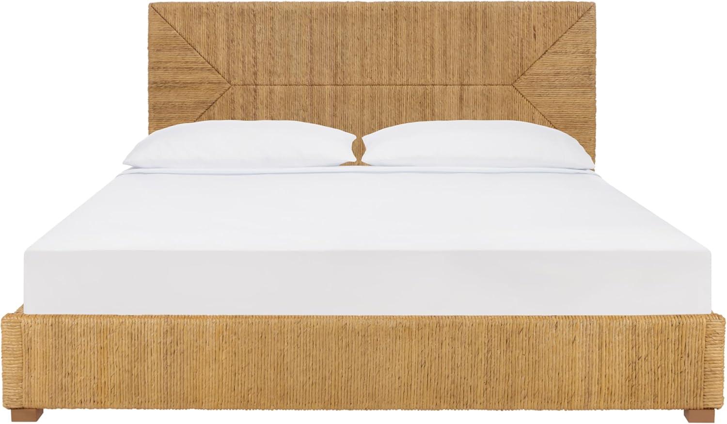 image:imageSAFAVIEH Couture Collection Glenburg Queen Bed Natural Woven Banana Stem amp Wood Frame Tropical Coastal Design No Box Spring Needed SFV1327AQNatural