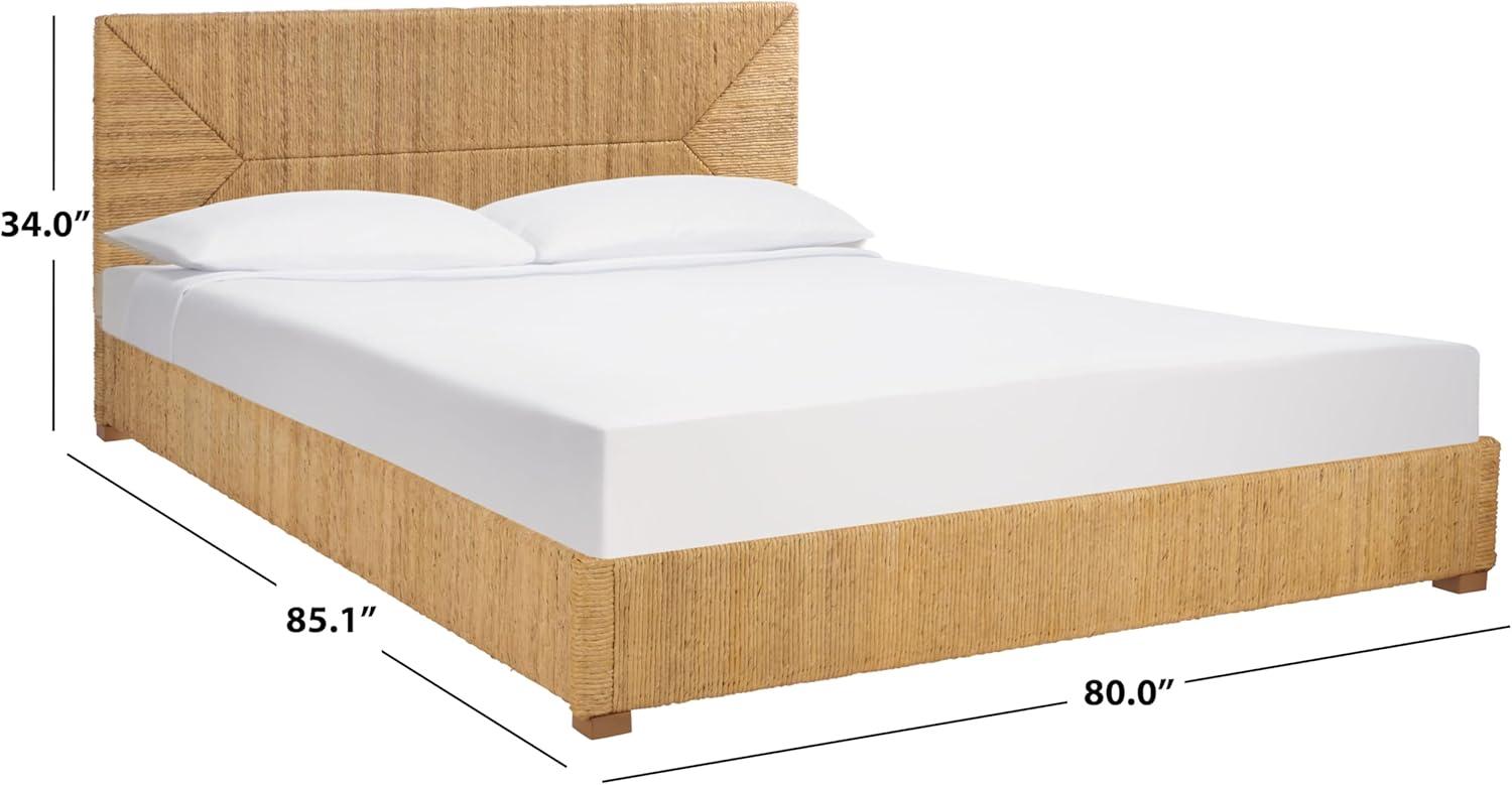 image:imageSAFAVIEH Couture Collection Glenburg Queen Bed Natural Woven Banana Stem amp Wood Frame Tropical Coastal Design No Box Spring Needed SFV1327AQNatural