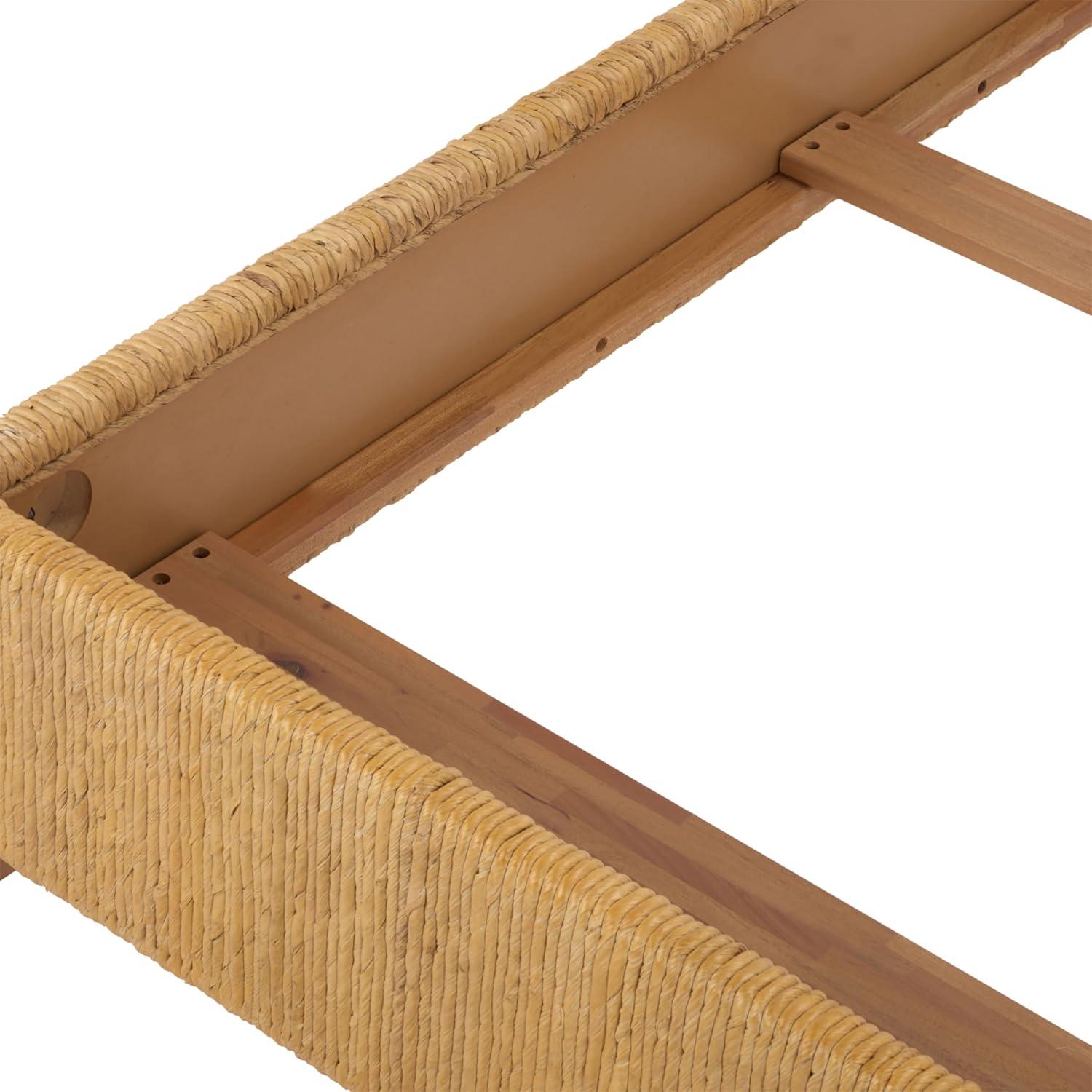image:imageSAFAVIEH Couture Collection Glenburg Queen Bed Natural Woven Banana Stem amp Wood Frame Tropical Coastal Design No Box Spring Needed SFV1327AQNatural