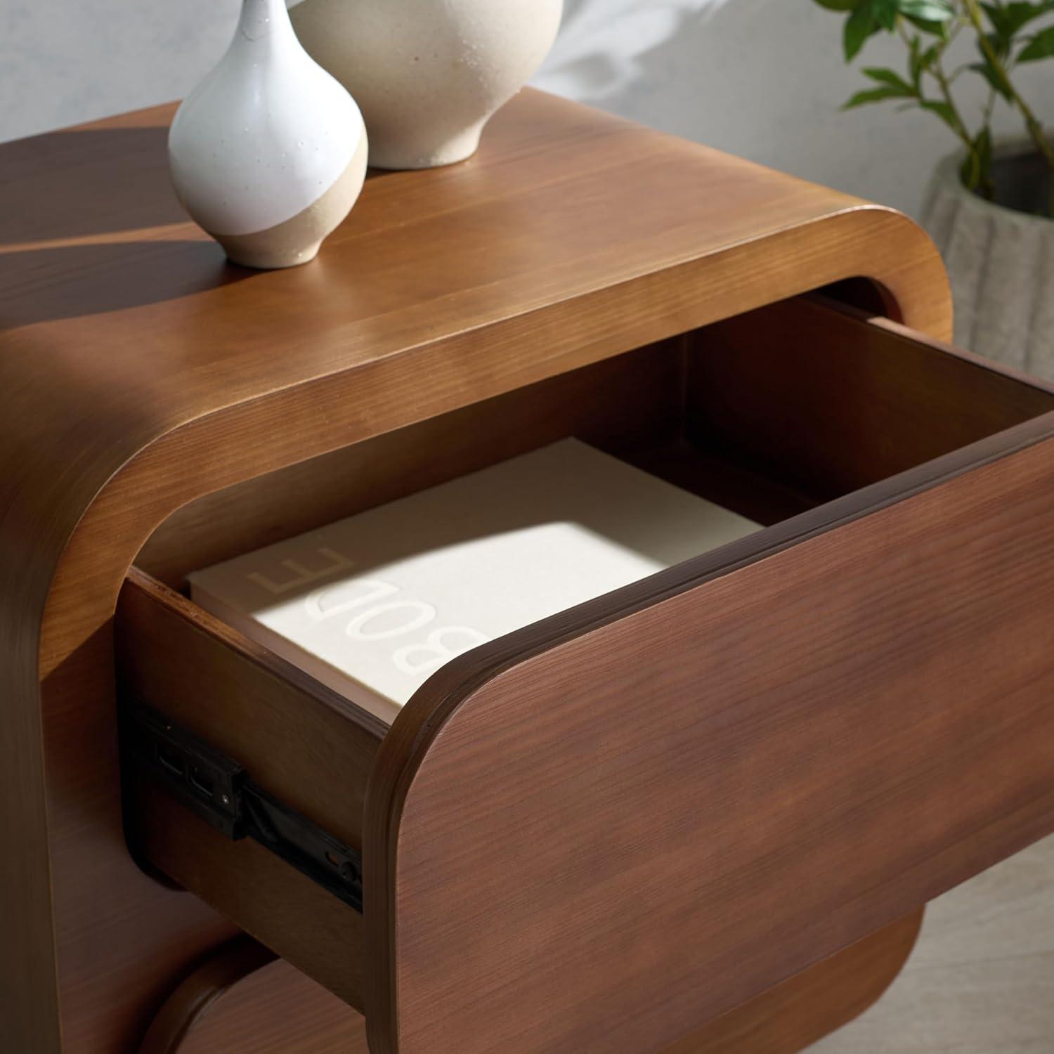 image:imageSAFAVIEH Couture Collection Herald Brown 2Drawer Wood Nightstand Modern Bedroom Storage Fully Assembled SFV5546ABrown