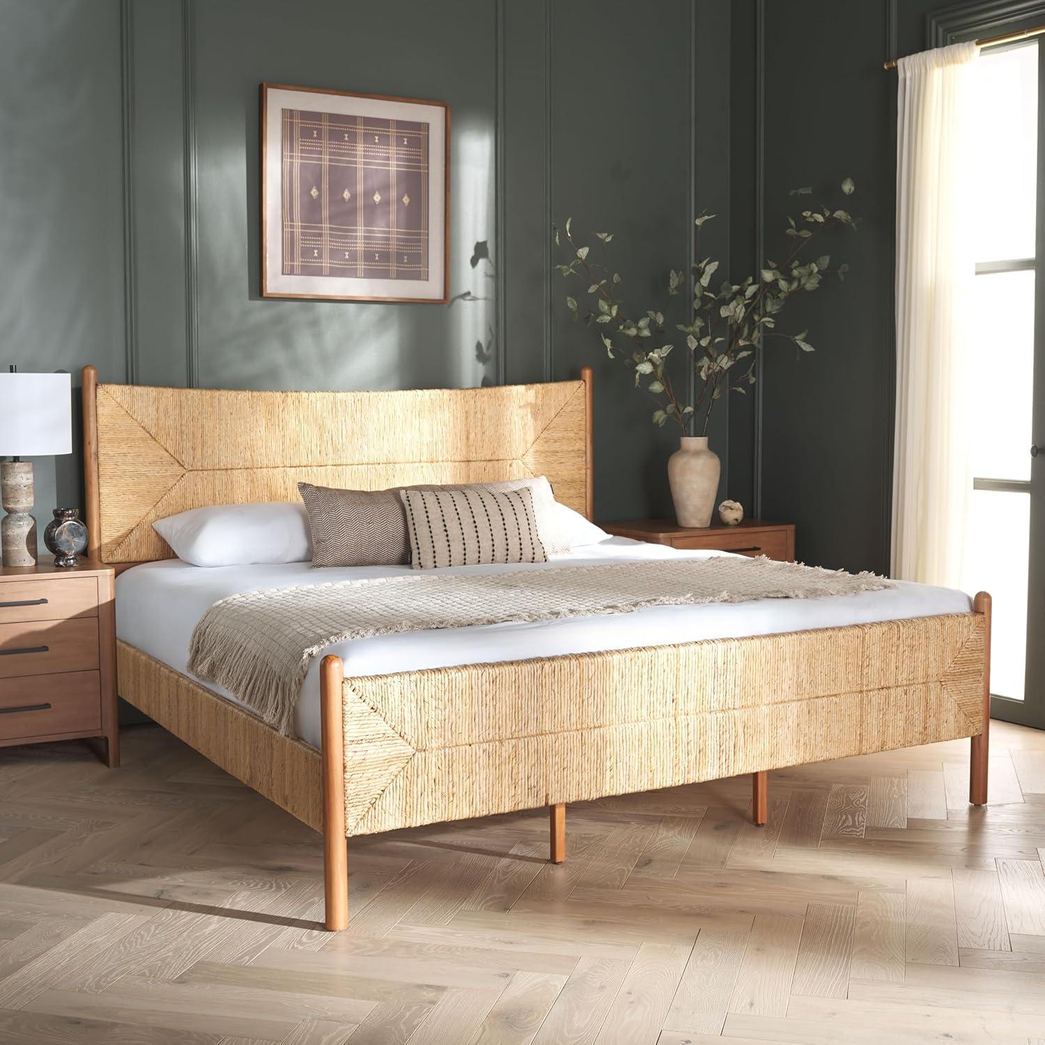 image:imageSAFAVIEH Couture Collection Ivyanne King Bed Natural Woven Banana Stem amp Wood Frame Tropical Coastal Design No Box Spring Needed SFV1311AKBlack