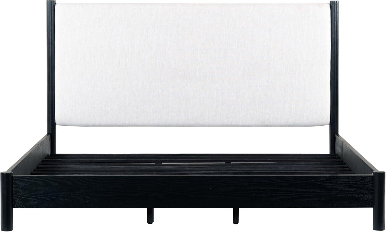 image:imageSAFAVIEH Couture Collection Jaylessa King Natural Wood Frame Bed Brown Fabric Upholstered Headboard No Box Spring Needed SFV2169DKBlackBeige