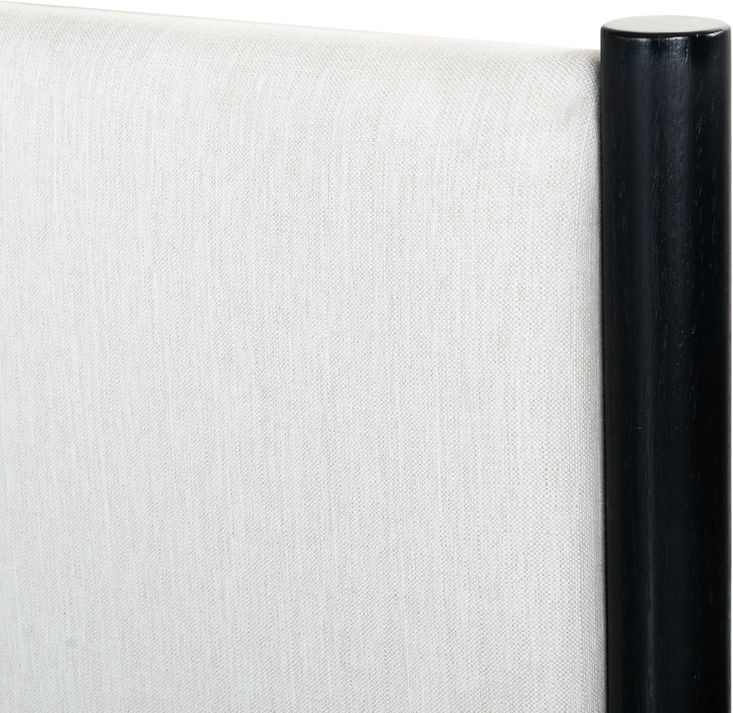image:imageSAFAVIEH Couture Collection Jaylessa King Natural Wood Frame Bed Brown Fabric Upholstered Headboard No Box Spring Needed SFV2169DKBlackBeige