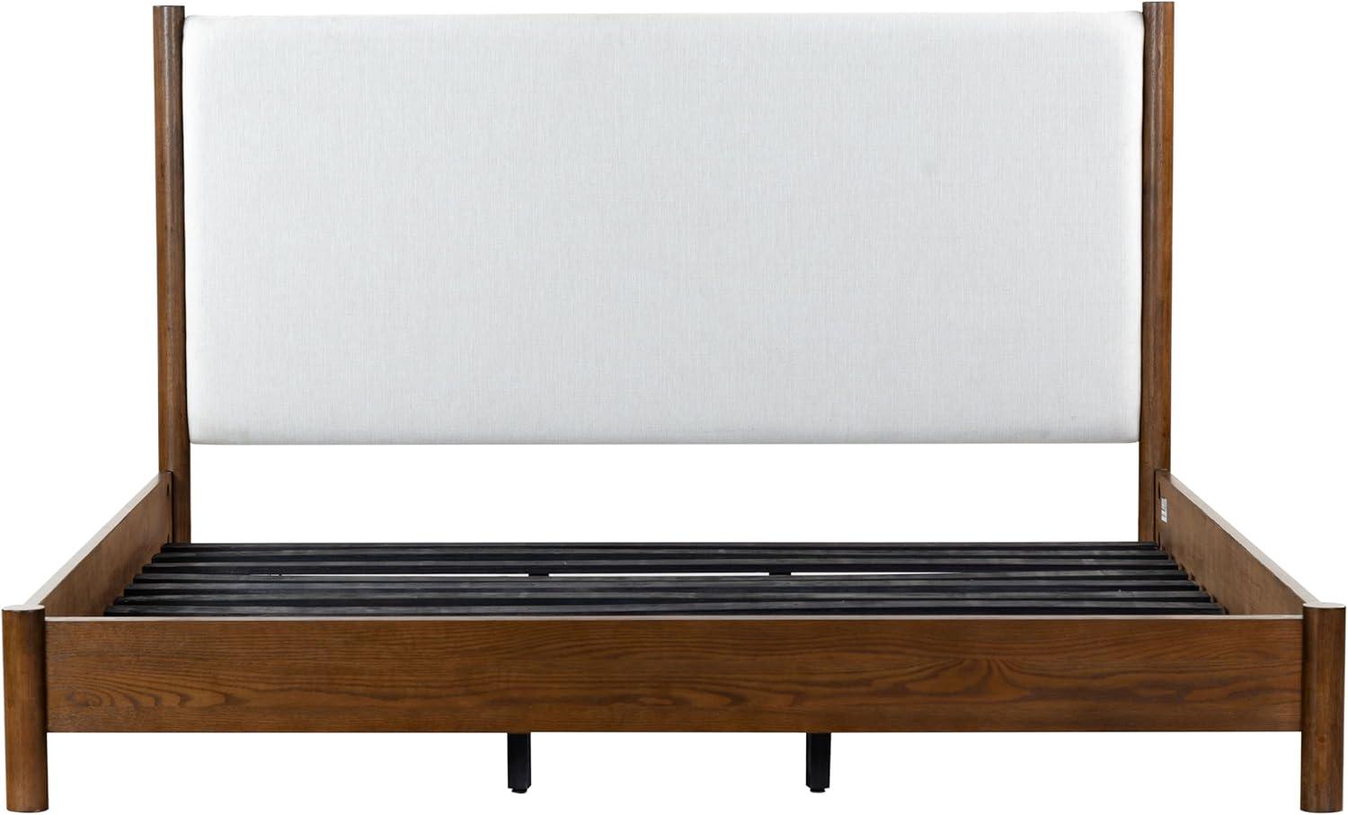 image:imageSAFAVIEH Couture Collection Jaylessa King Natural Wood Frame Bed Brown Fabric Upholstered Headboard No Box Spring Needed SFV2169DKMedium OakBeige