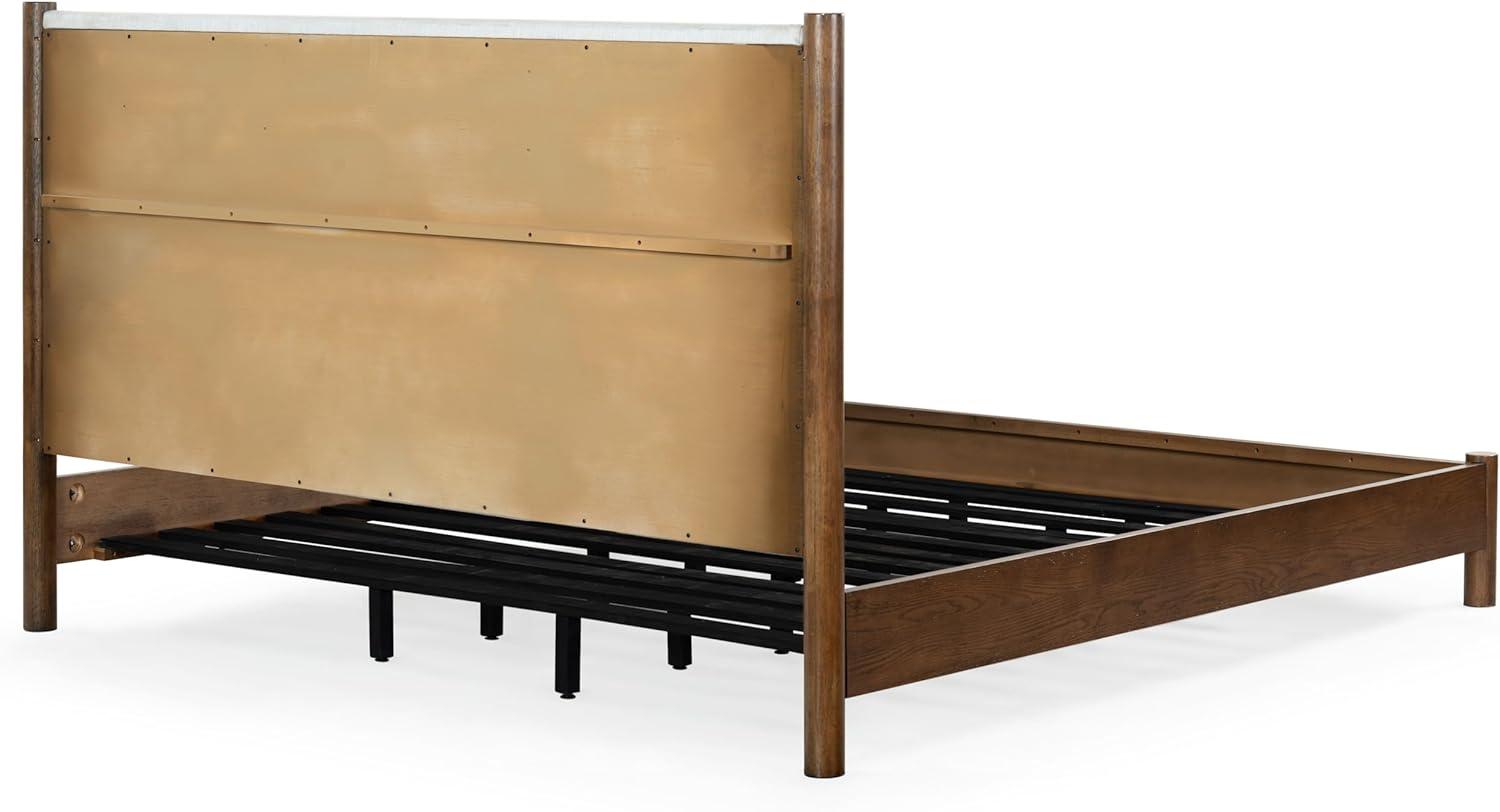 image:imageSAFAVIEH Couture Collection Jaylessa King Natural Wood Frame Bed Brown Fabric Upholstered Headboard No Box Spring Needed SFV2169DKMedium OakBeige