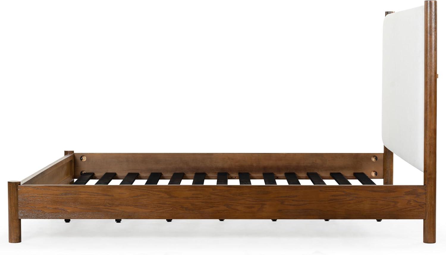 image:imageSAFAVIEH Couture Collection Jaylessa King Natural Wood Frame Bed Brown Fabric Upholstered Headboard No Box Spring Needed SFV2169DKMedium OakBeige