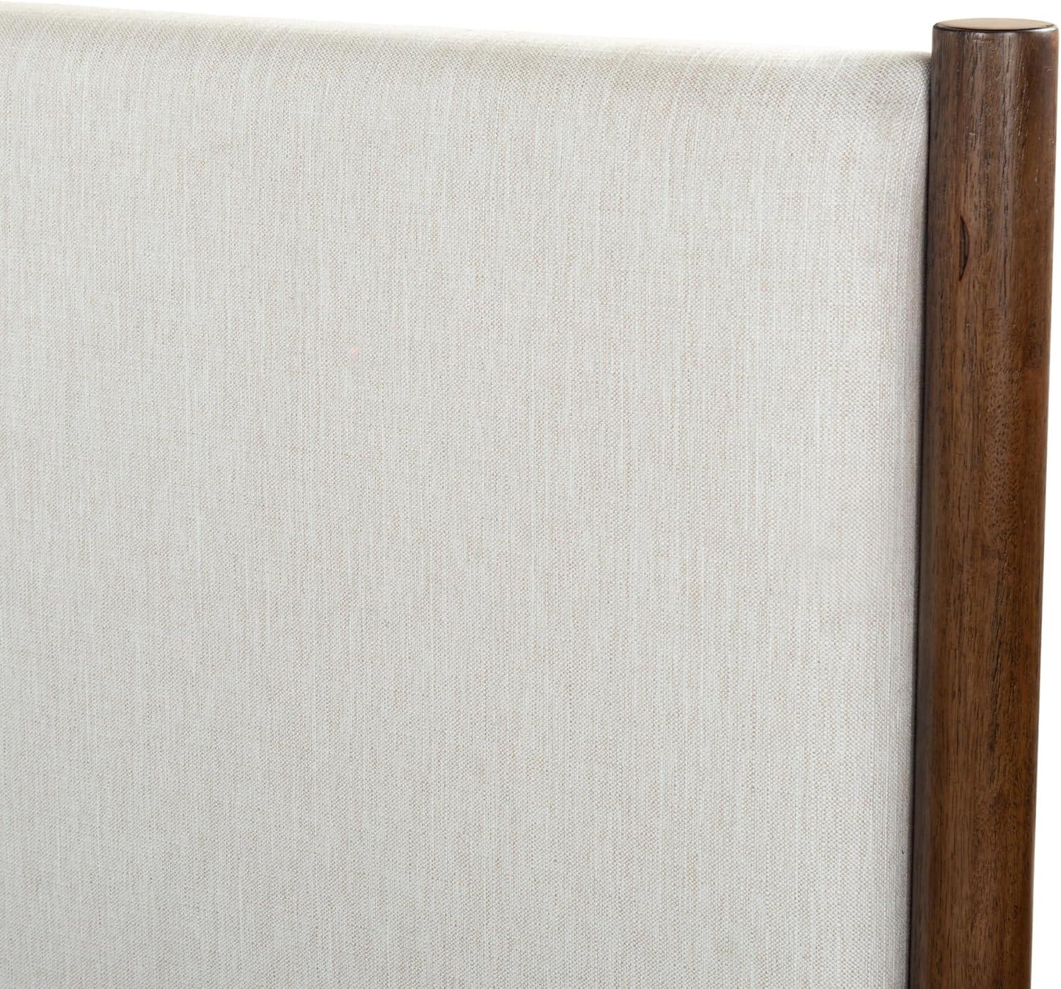 image:imageSAFAVIEH Couture Collection Jaylessa King Natural Wood Frame Bed Brown Fabric Upholstered Headboard No Box Spring Needed SFV2169DKMedium OakBeige