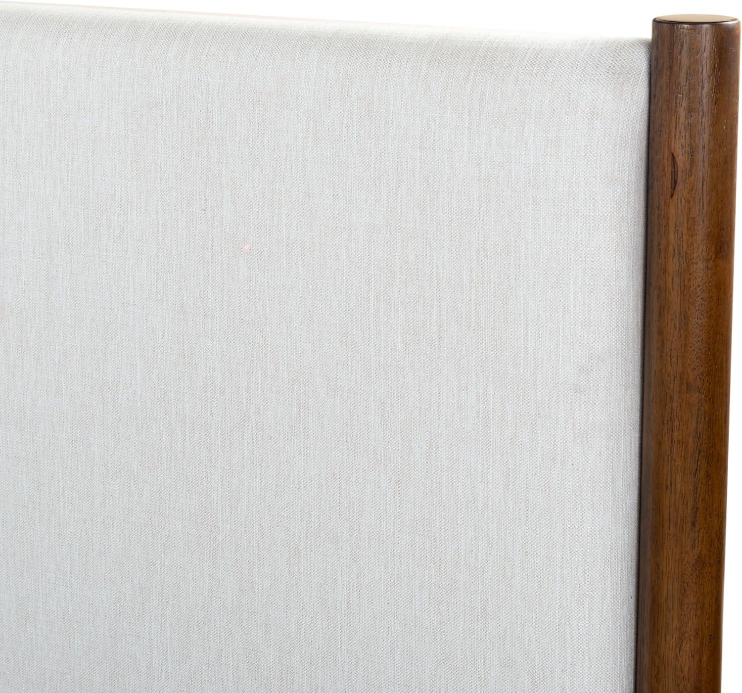 image:imageSAFAVIEH Couture Collection Jaylessa King Natural Wood Frame Bed Brown Fabric Upholstered Headboard No Box Spring Needed SFV2169DKMedium OakBeige