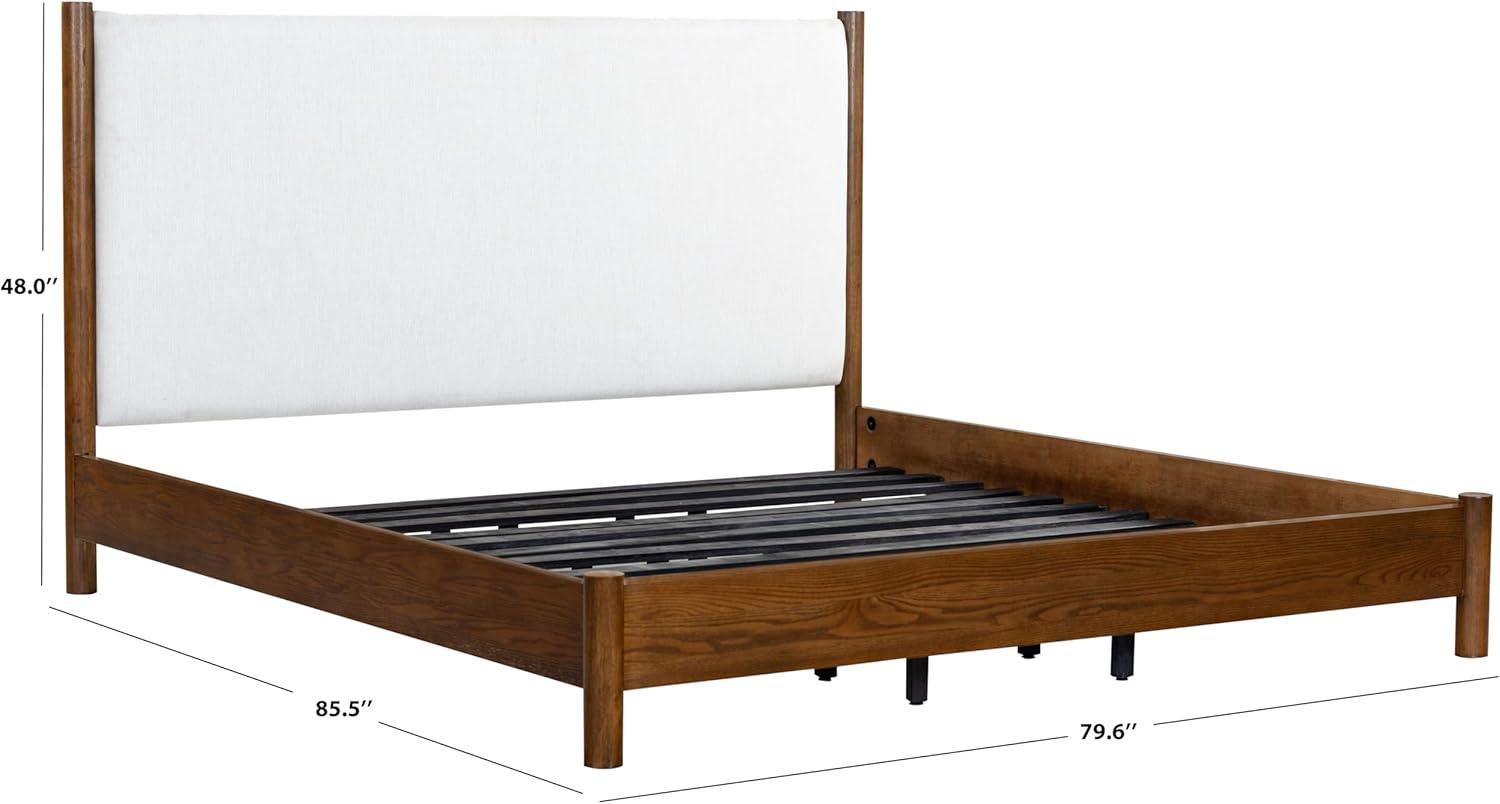 image:imageSAFAVIEH Couture Collection Jaylessa King Natural Wood Frame Bed Brown Fabric Upholstered Headboard No Box Spring Needed SFV2169DKMedium OakBeige
