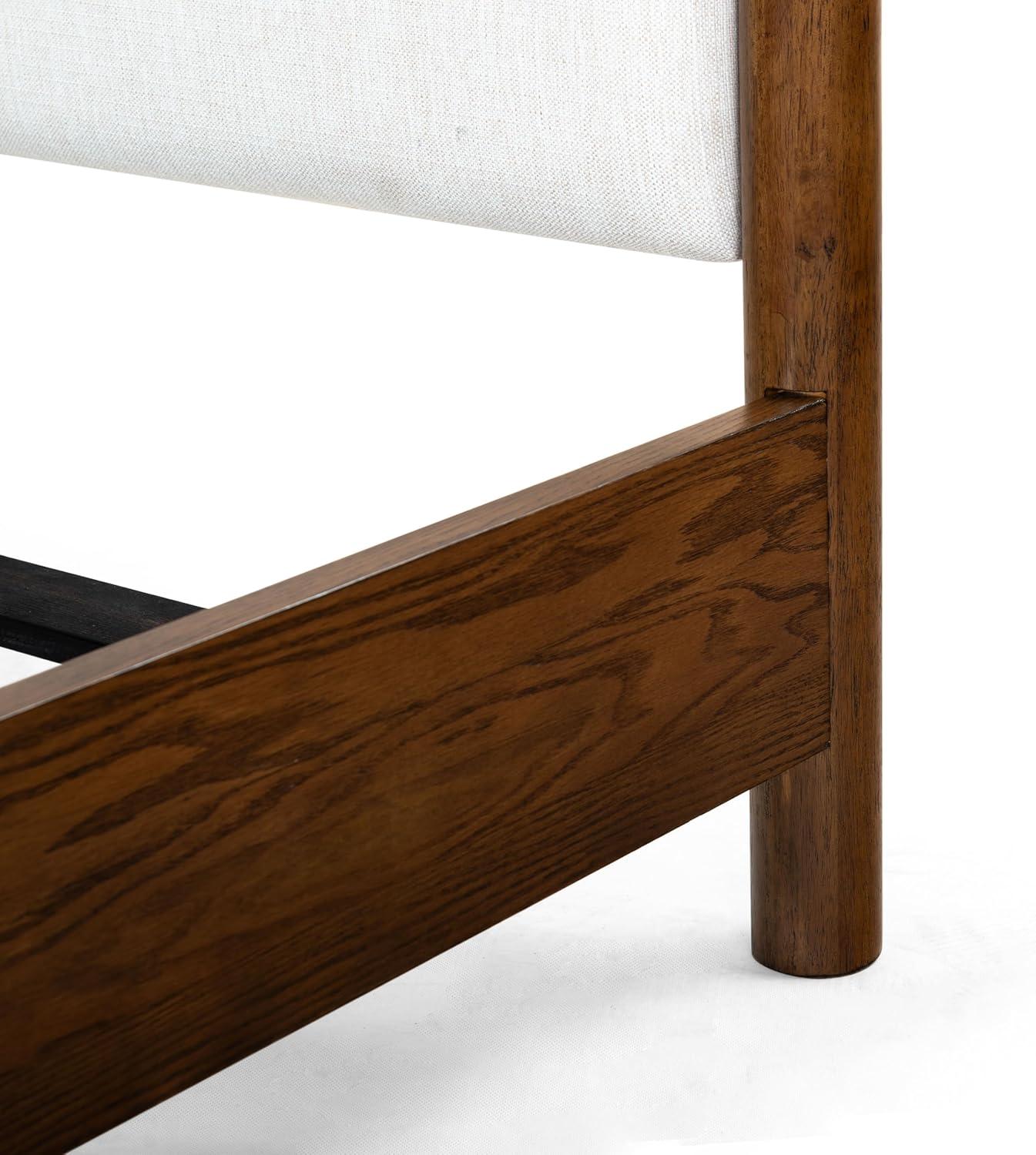 image:imageSAFAVIEH Couture Collection Jaylessa King Natural Wood Frame Bed Brown Fabric Upholstered Headboard No Box Spring Needed SFV2169DKMedium OakBeige