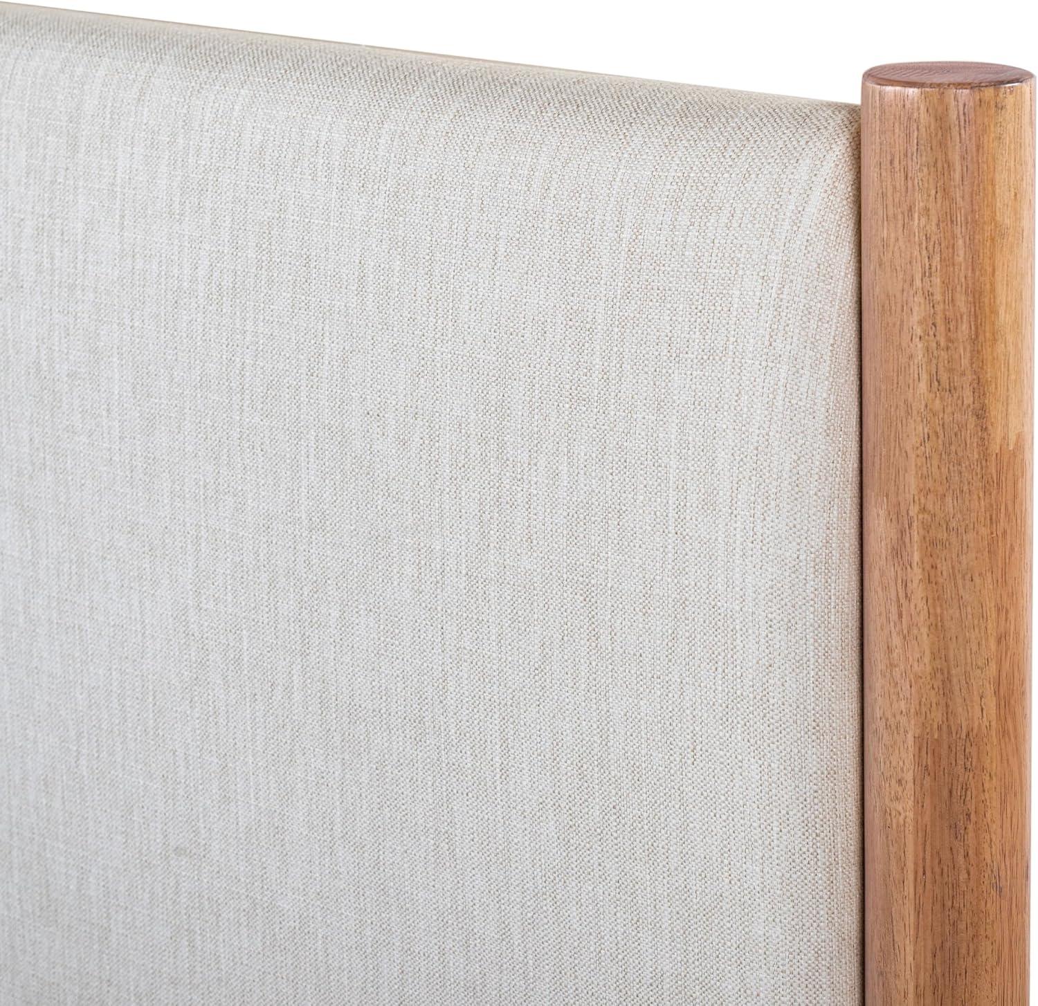 image:imageSAFAVIEH Couture Collection Jaylessa King Natural Wood Frame Bed Brown Fabric Upholstered Headboard No Box Spring Needed SFV2169DKNaturalBeige