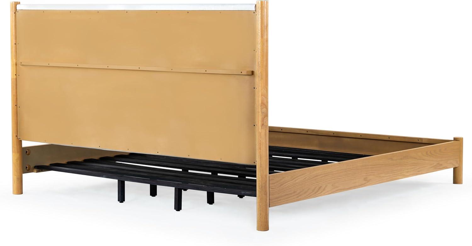 image:imageSAFAVIEH Couture Collection Jaylessa King Natural Wood Frame Bed Brown Fabric Upholstered Headboard No Box Spring Needed SFV2169DKNaturalBeige