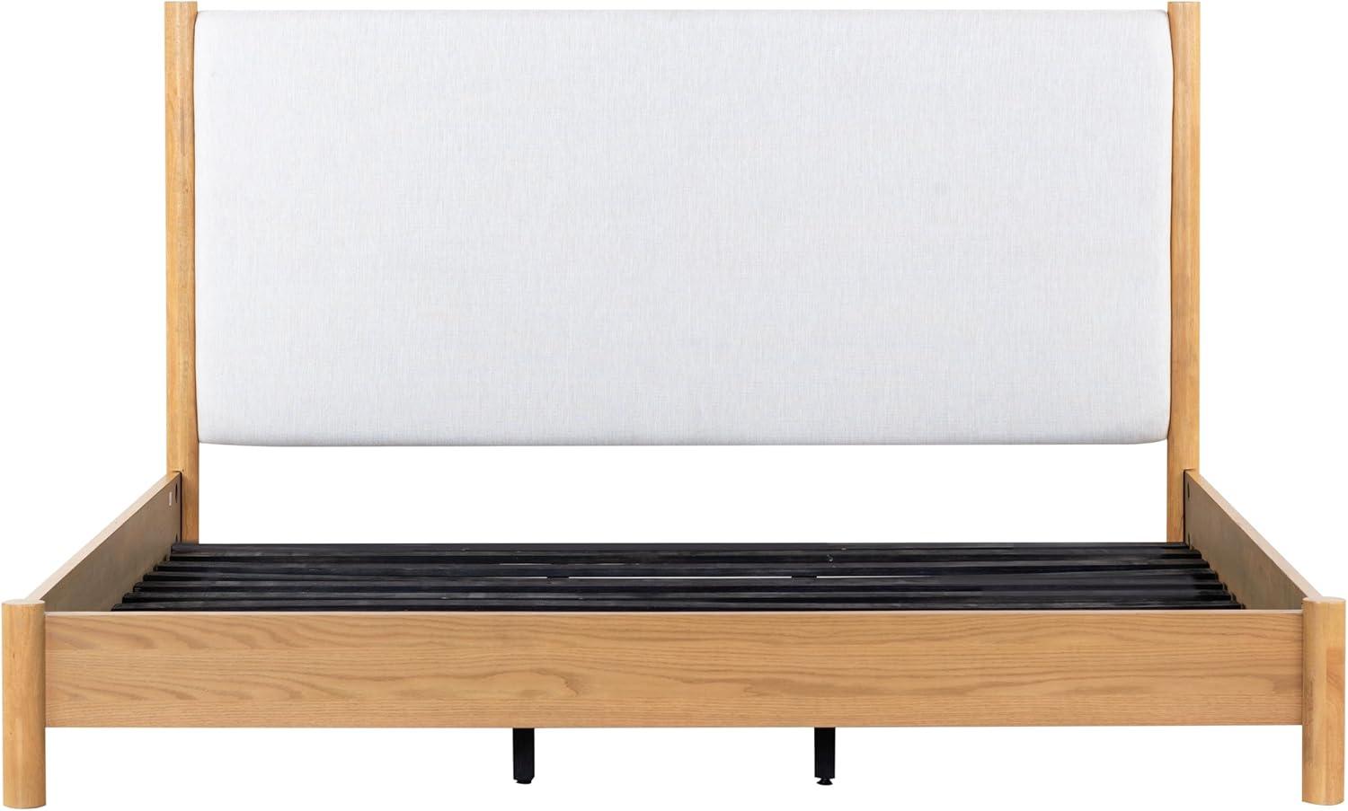 image:imageSAFAVIEH Couture Collection Jaylessa King Natural Wood Frame Bed Brown Fabric Upholstered Headboard No Box Spring Needed SFV2169DKNaturalBeige