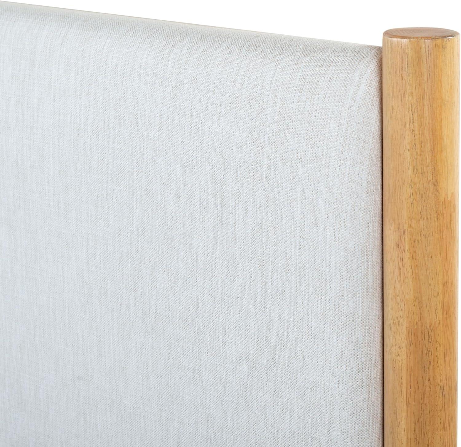 image:imageSAFAVIEH Couture Collection Jaylessa King Natural Wood Frame Bed Brown Fabric Upholstered Headboard No Box Spring Needed SFV2169DKNaturalBeige