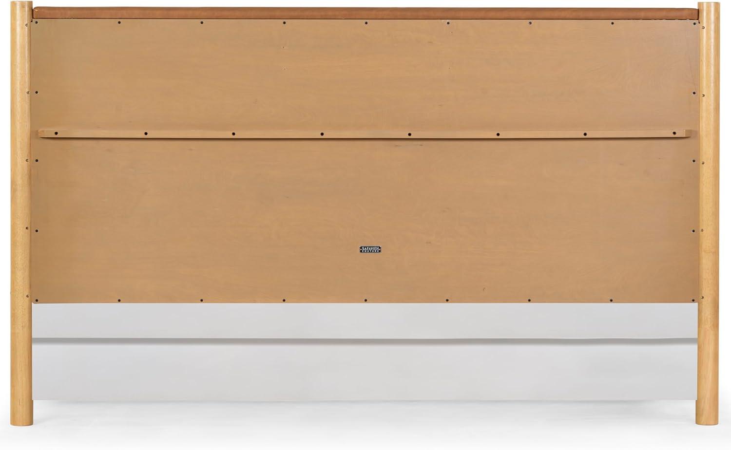 image:imageSAFAVIEH Couture Collection Jaylessa King Natural Wood Frame Bed Brown Fabric Upholstered Headboard No Box Spring Needed SFV2169DKNaturalBrown