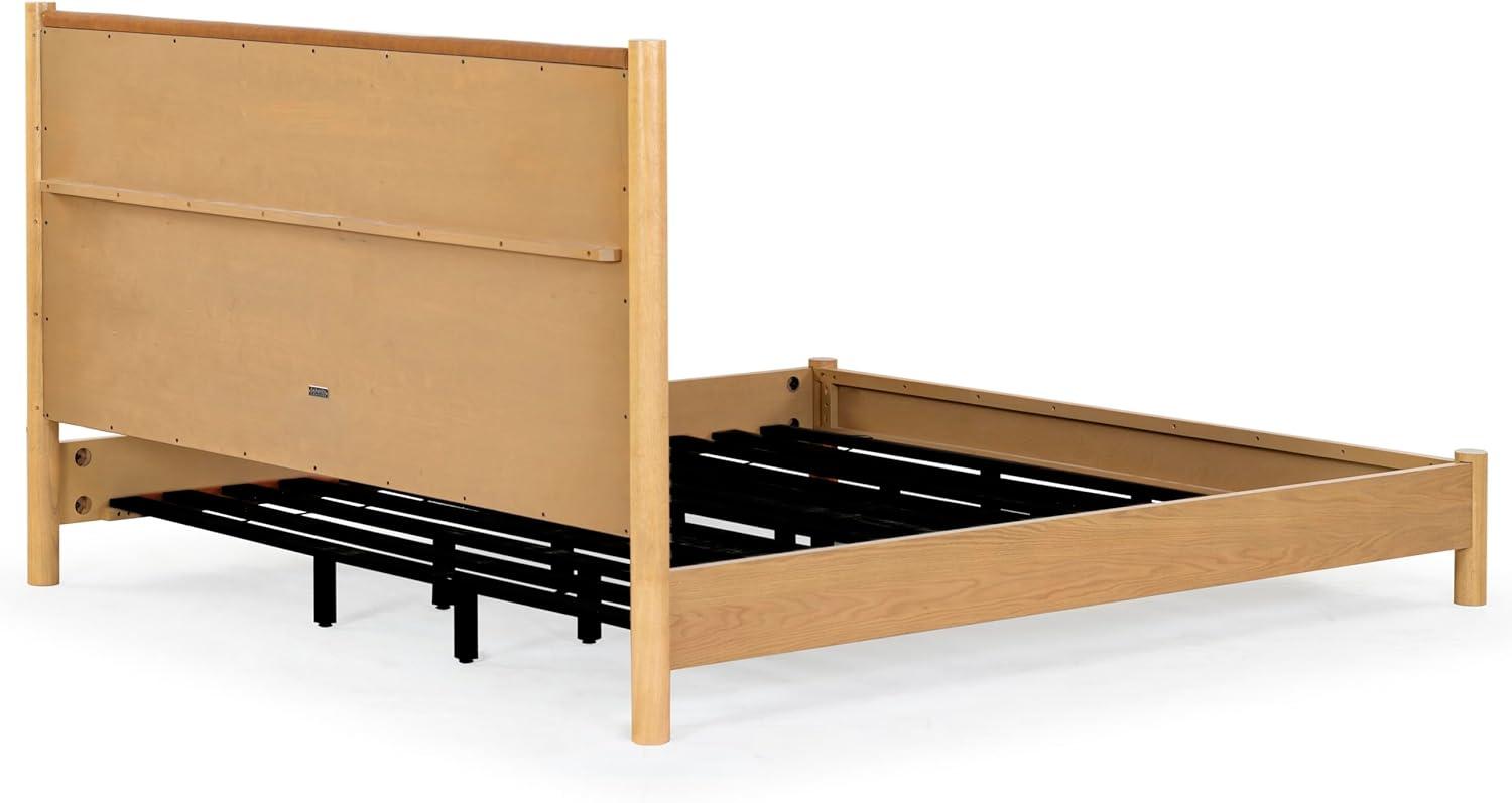 image:imageSAFAVIEH Couture Collection Jaylessa King Natural Wood Frame Bed Brown Fabric Upholstered Headboard No Box Spring Needed SFV2169DKNaturalBrown