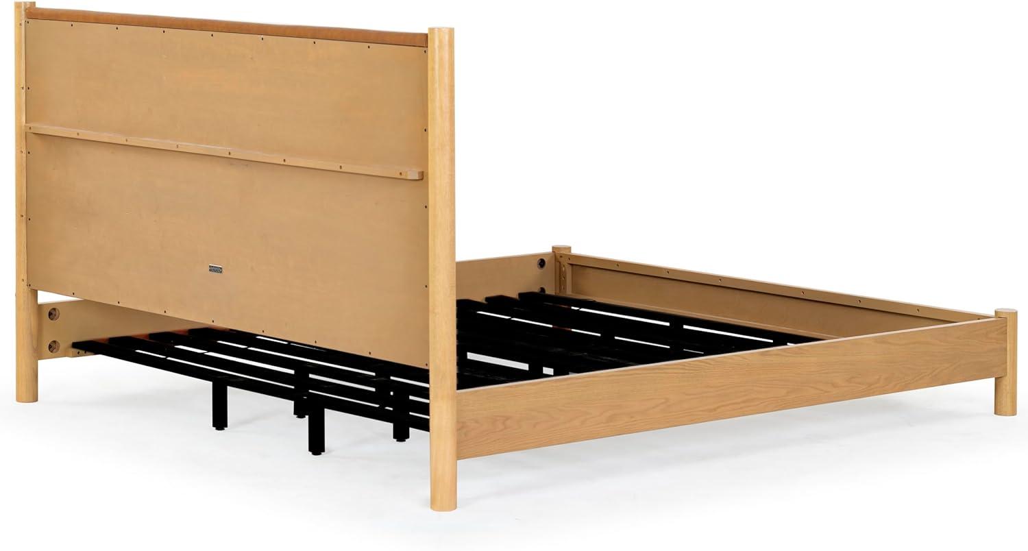image:imageSAFAVIEH Couture Collection Jaylessa King Natural Wood Frame Bed Brown Fabric Upholstered Headboard No Box Spring Needed SFV2169DKNaturalBrown