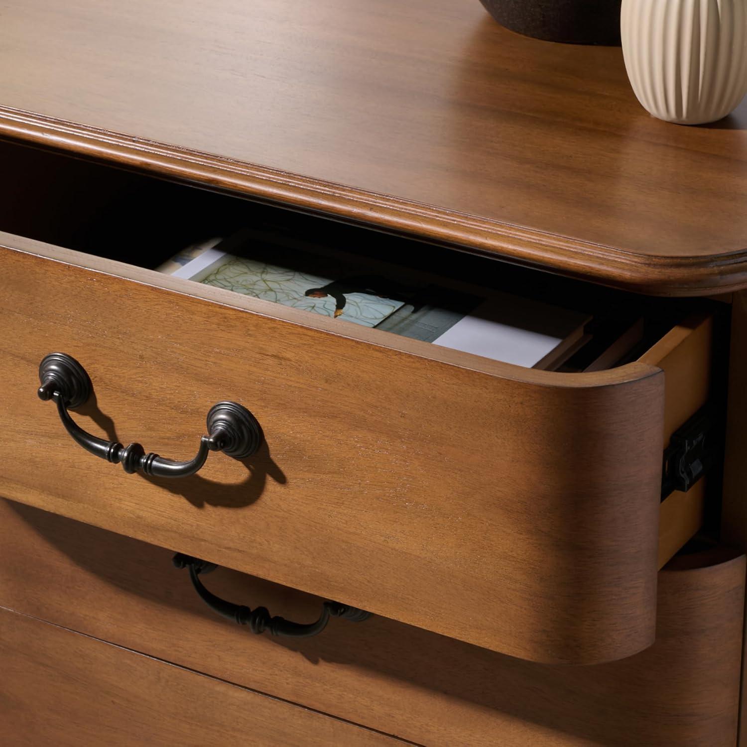 image:imageSAFAVIEH Couture Collection Jessy Walnut amp Black 3 Drawer Bun Foot Nightstand Solid Wood Bedroom Furniture Fully Assembled SFV7725AWalnutBlack