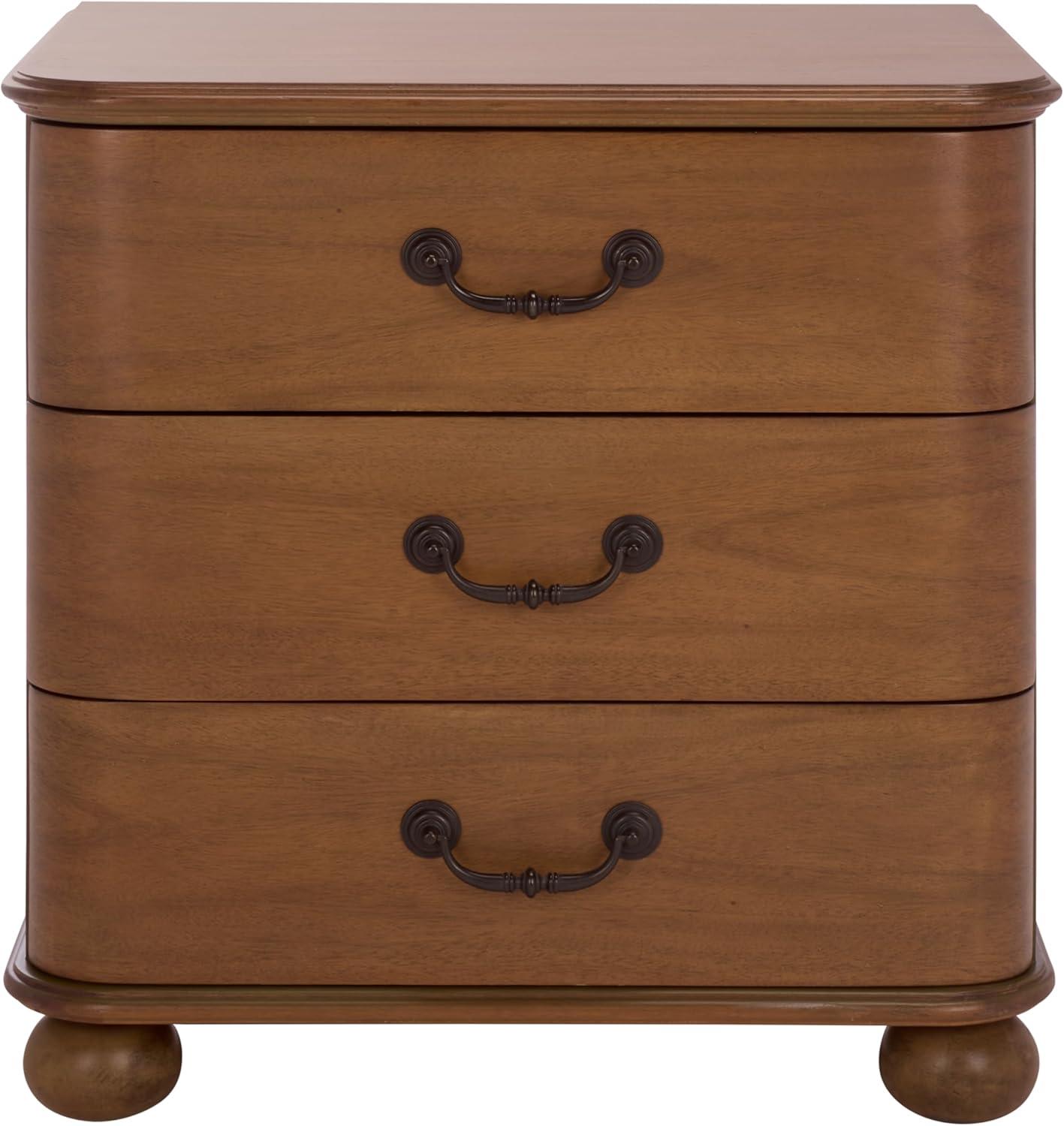 image:imageSAFAVIEH Couture Collection Jessy Walnut amp Black 3 Drawer Bun Foot Nightstand Solid Wood Bedroom Furniture Fully Assembled SFV7725AWalnutBlack