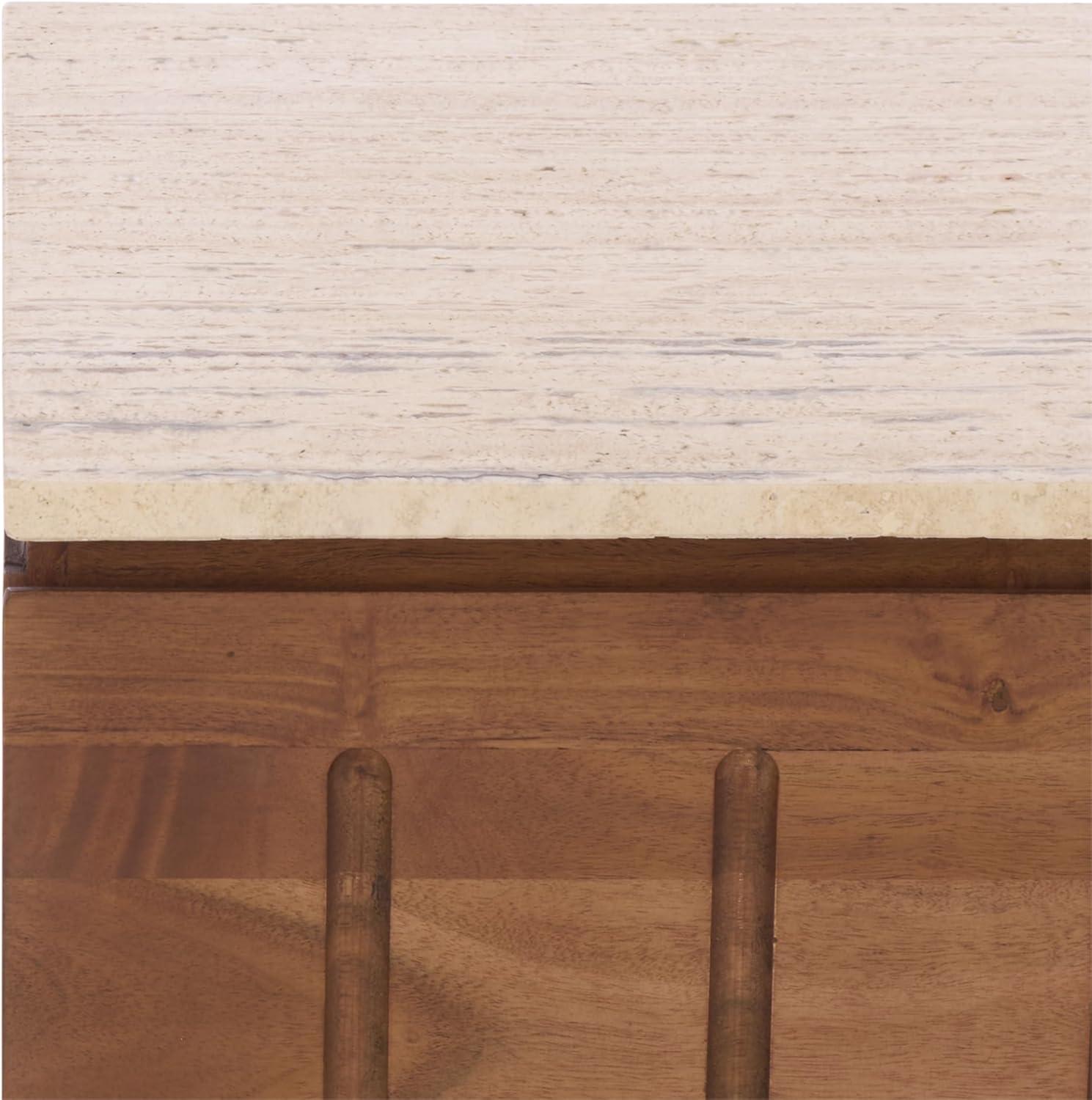 image:imageSAFAVIEH Couture Collection Kaylissa Walnut amp Travertine Top 2 Drawer Nightstand Solid Wood Bedroom Furniture Fully Assembled SFV9757ATravertineWalnut