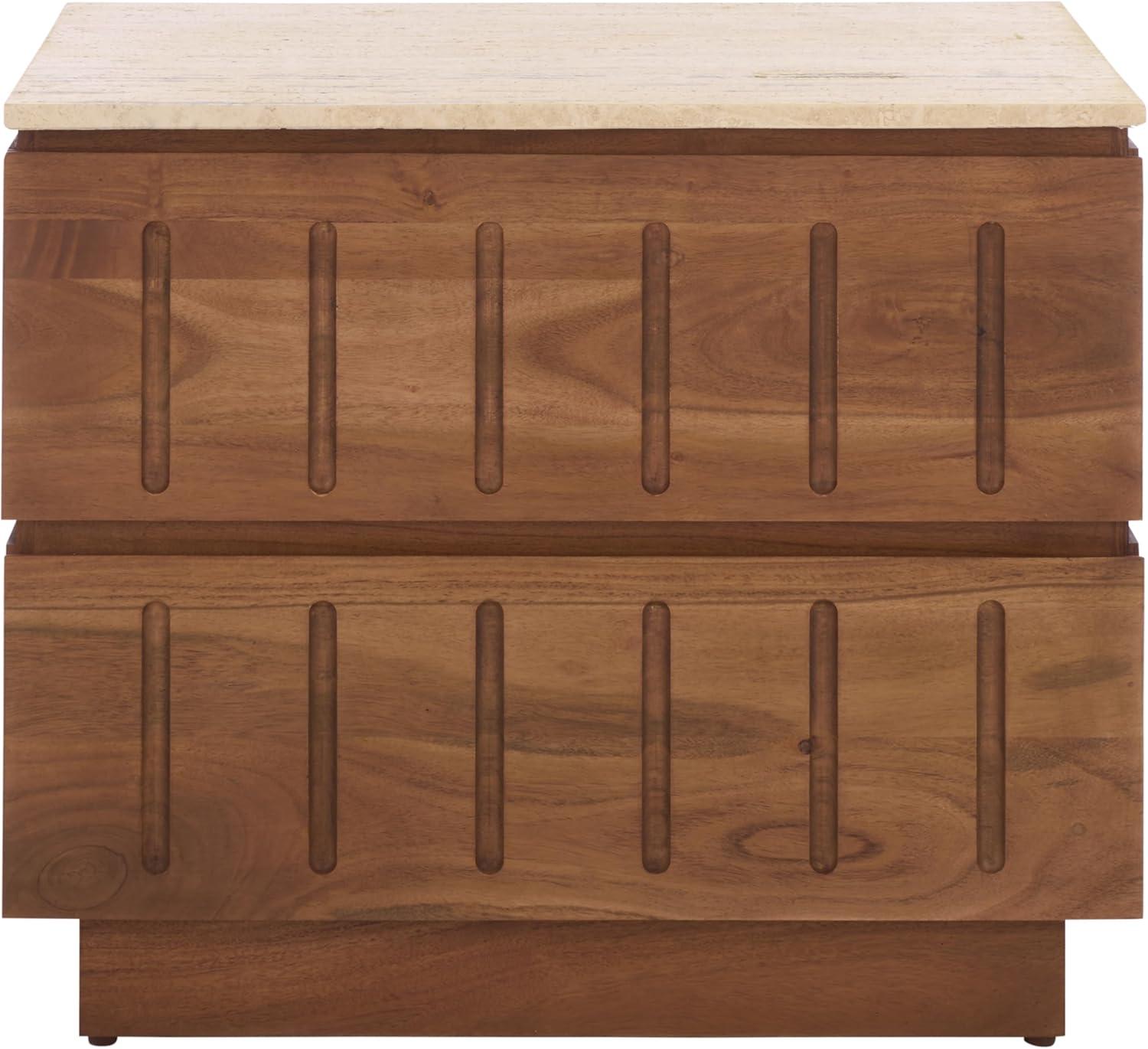 image:imageSAFAVIEH Couture Collection Kaylissa Walnut amp Travertine Top 2 Drawer Nightstand Solid Wood Bedroom Furniture Fully Assembled SFV9757ATravertineWalnut