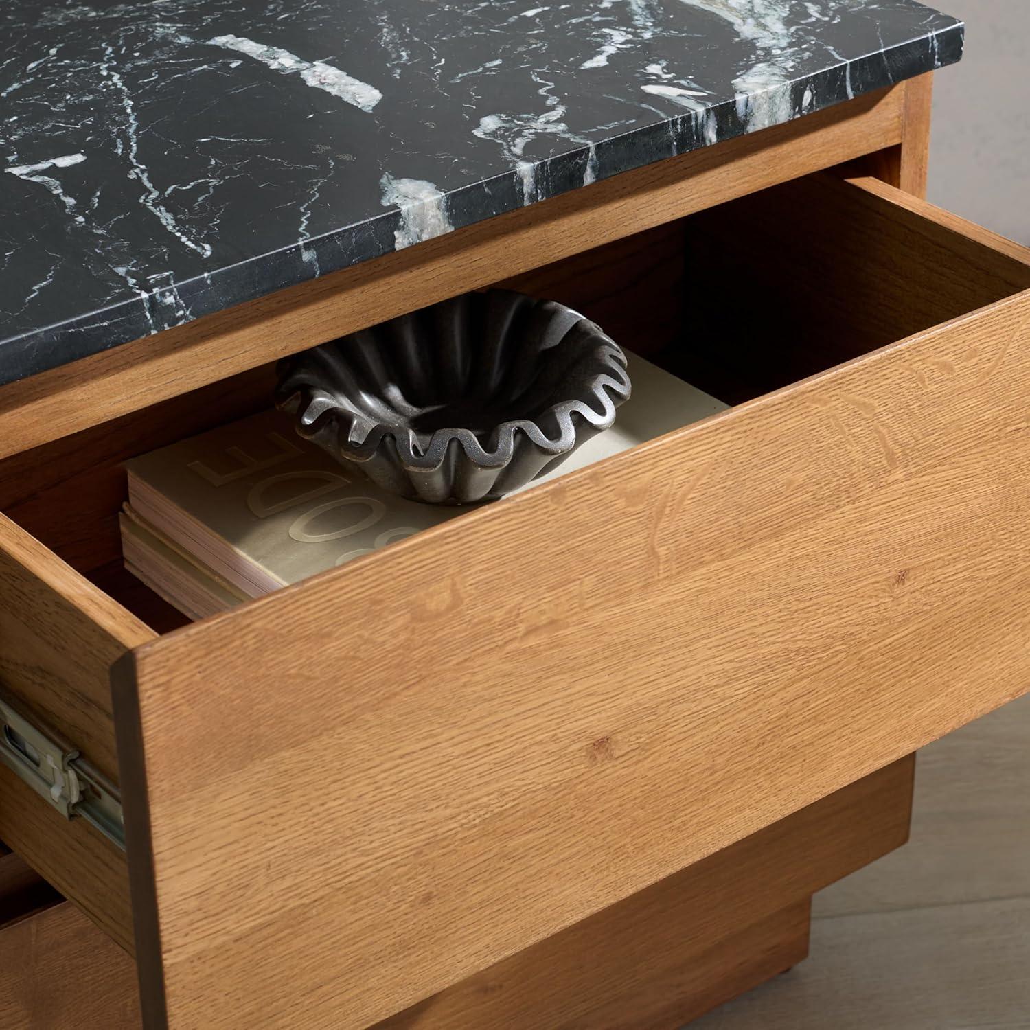 image:imageSAFAVIEH Couture Collection Lilybelle Walnut amp Black Marble Top 2 Drawer Nightstand Solid Wood Bedroom Furniture Fully Assembled SFV9755AWalnutBlack