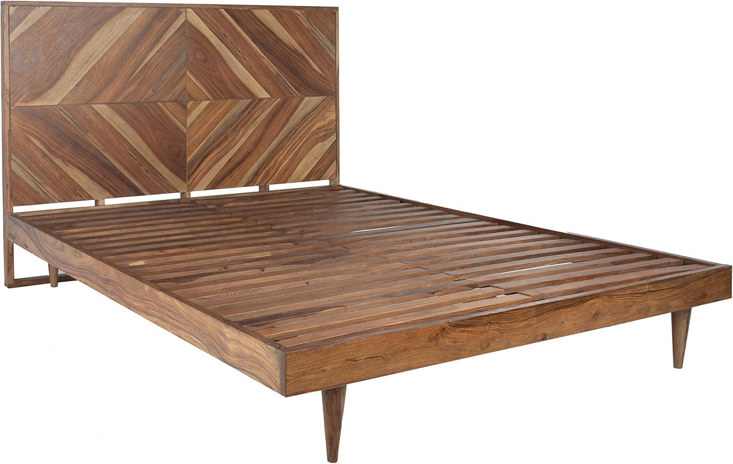 image:imageSAFAVIEH Couture Collection Maci Bryn Natural Wood Herringbone Queen Bed Modern Bedroom Furniture DUP1009AQNatural