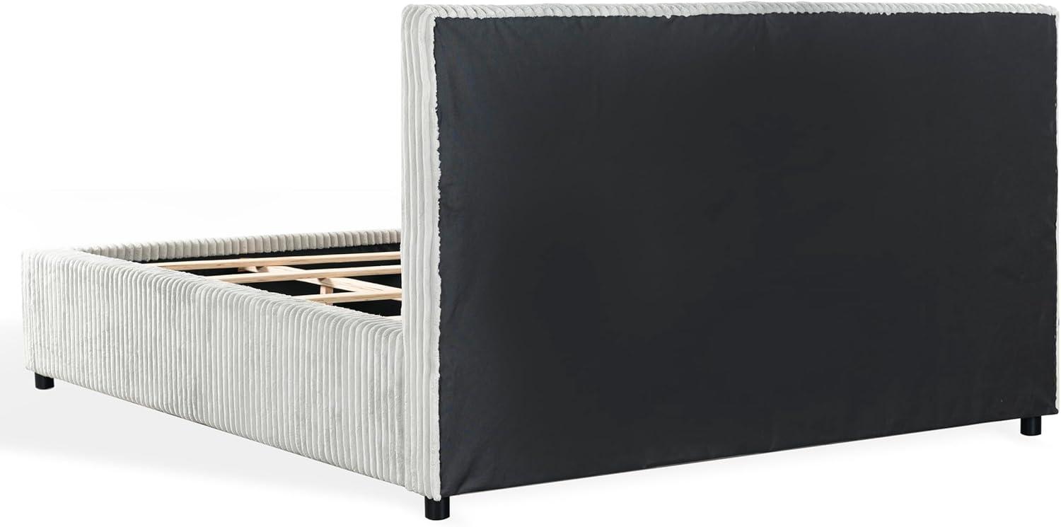 image:imageSAFAVIEH Couture Collection Mallika Grey Corduroy Queen Bed Channel Tufted Headboard Plush Upholstery No Box Spring Needed SFV6117BQGreyBlack