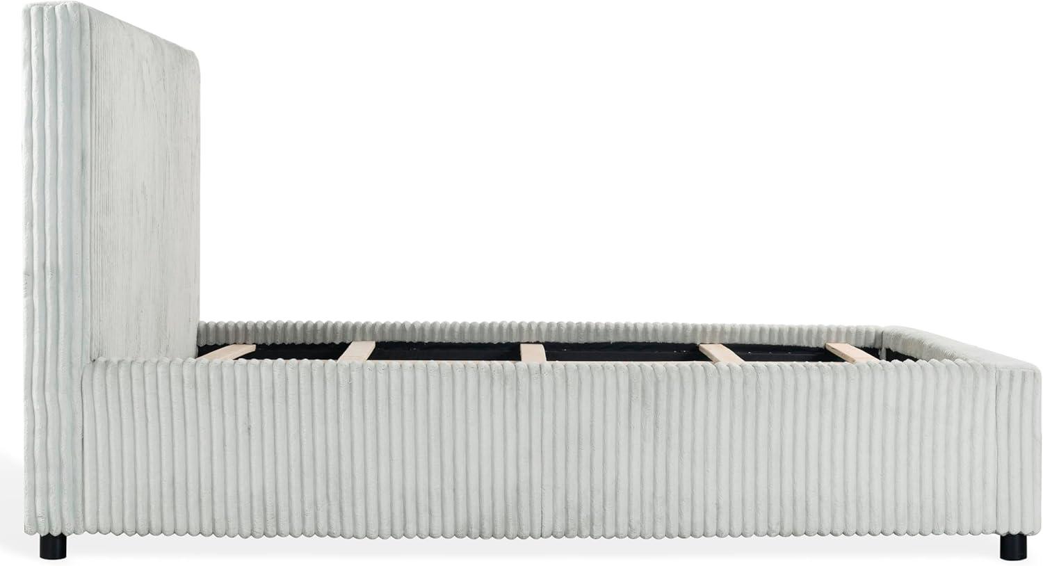 image:imageSAFAVIEH Couture Collection Mallika Grey Corduroy Queen Bed Channel Tufted Headboard Plush Upholstery No Box Spring Needed SFV6117BQGreyBlack