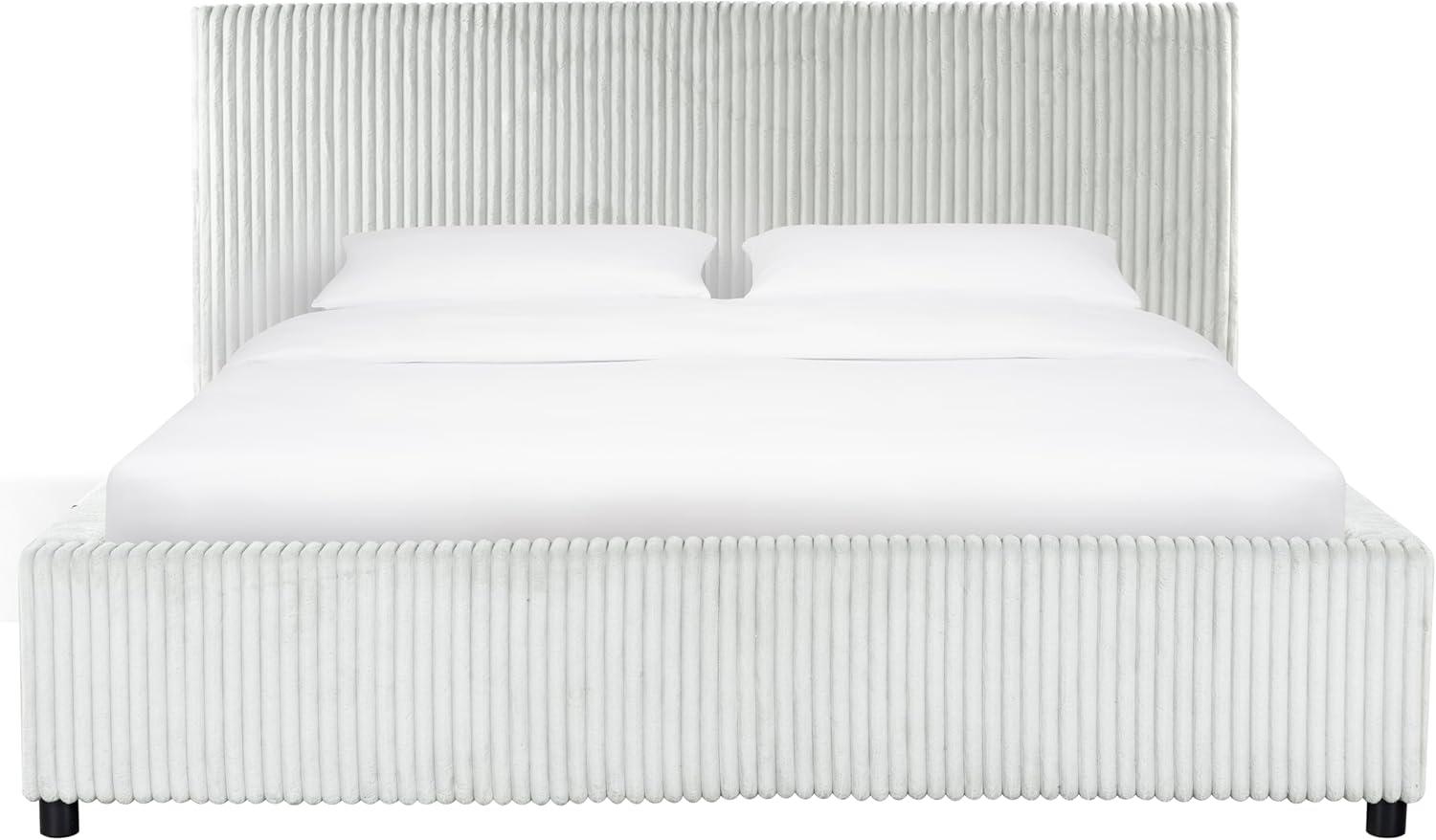 image:imageSAFAVIEH Couture Collection Mallika Grey Corduroy Queen Bed Channel Tufted Headboard Plush Upholstery No Box Spring Needed SFV6117BQGreyBlack