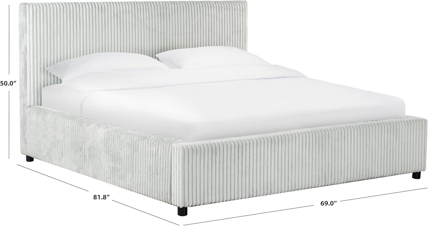 image:imageSAFAVIEH Couture Collection Mallika Grey Corduroy Queen Bed Channel Tufted Headboard Plush Upholstery No Box Spring Needed SFV6117BQGreyBlack