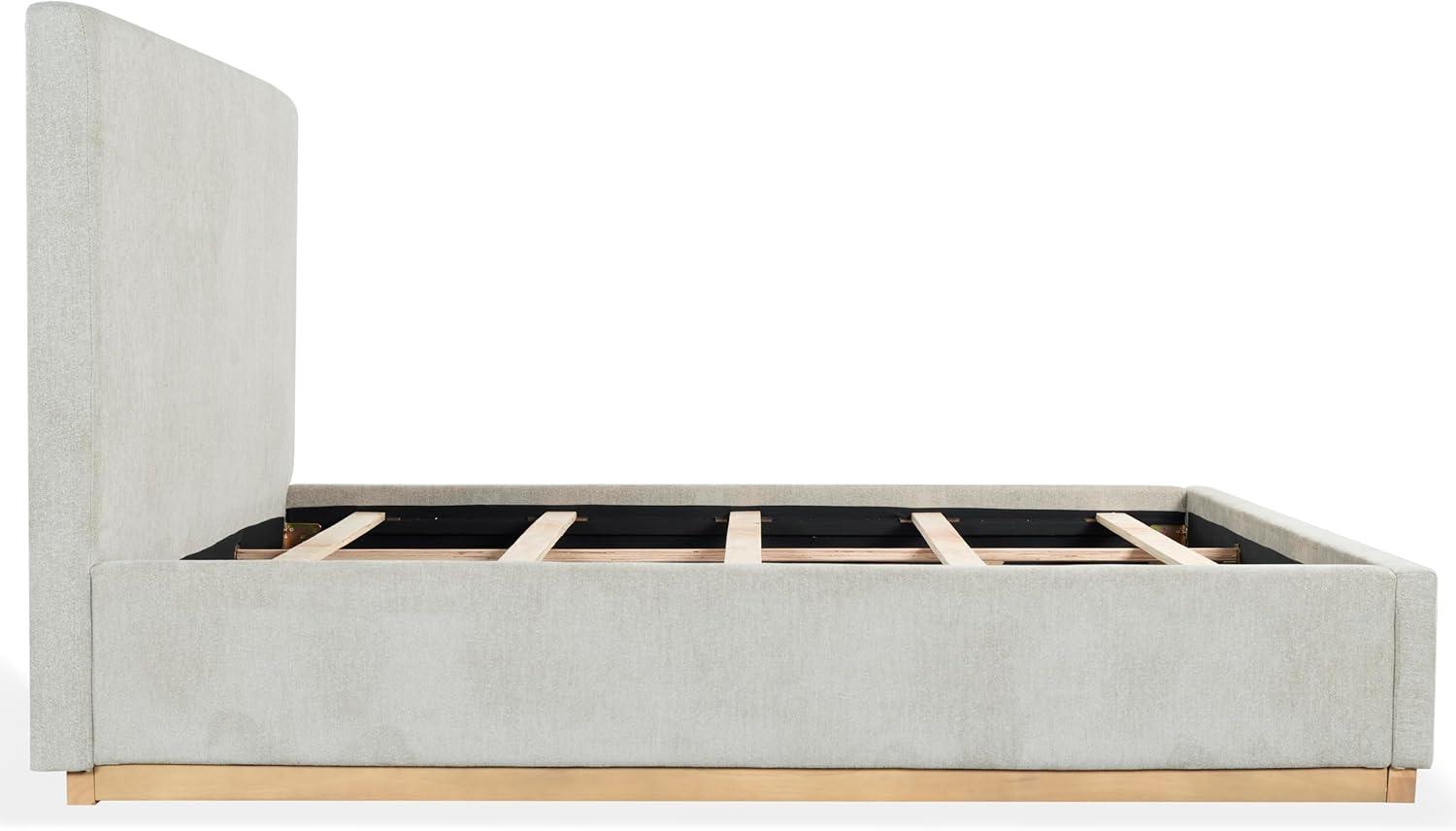 image:imageSAFAVIEH Couture Collection Pippin Light Brown Velvet Upholstered Queen Bed with Headboard No Box Spring Required SFV5063BQGreyNatural