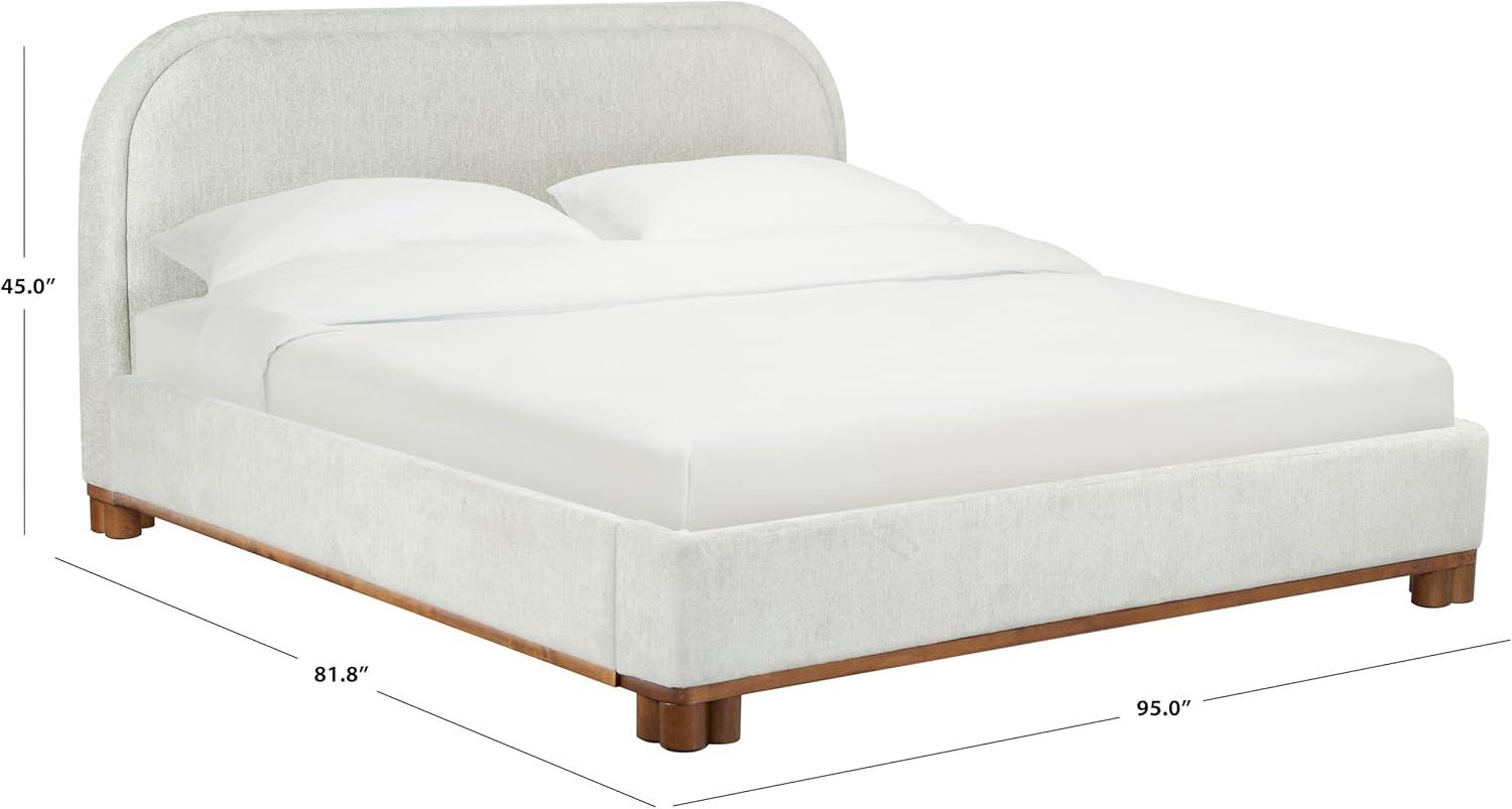 image:imageSAFAVIEH Couture Collection Roberto Beige Chenille Queen Bed Upholstered with Curved Headboard No Box Spring Needed SFV6116AQGreyWalnut