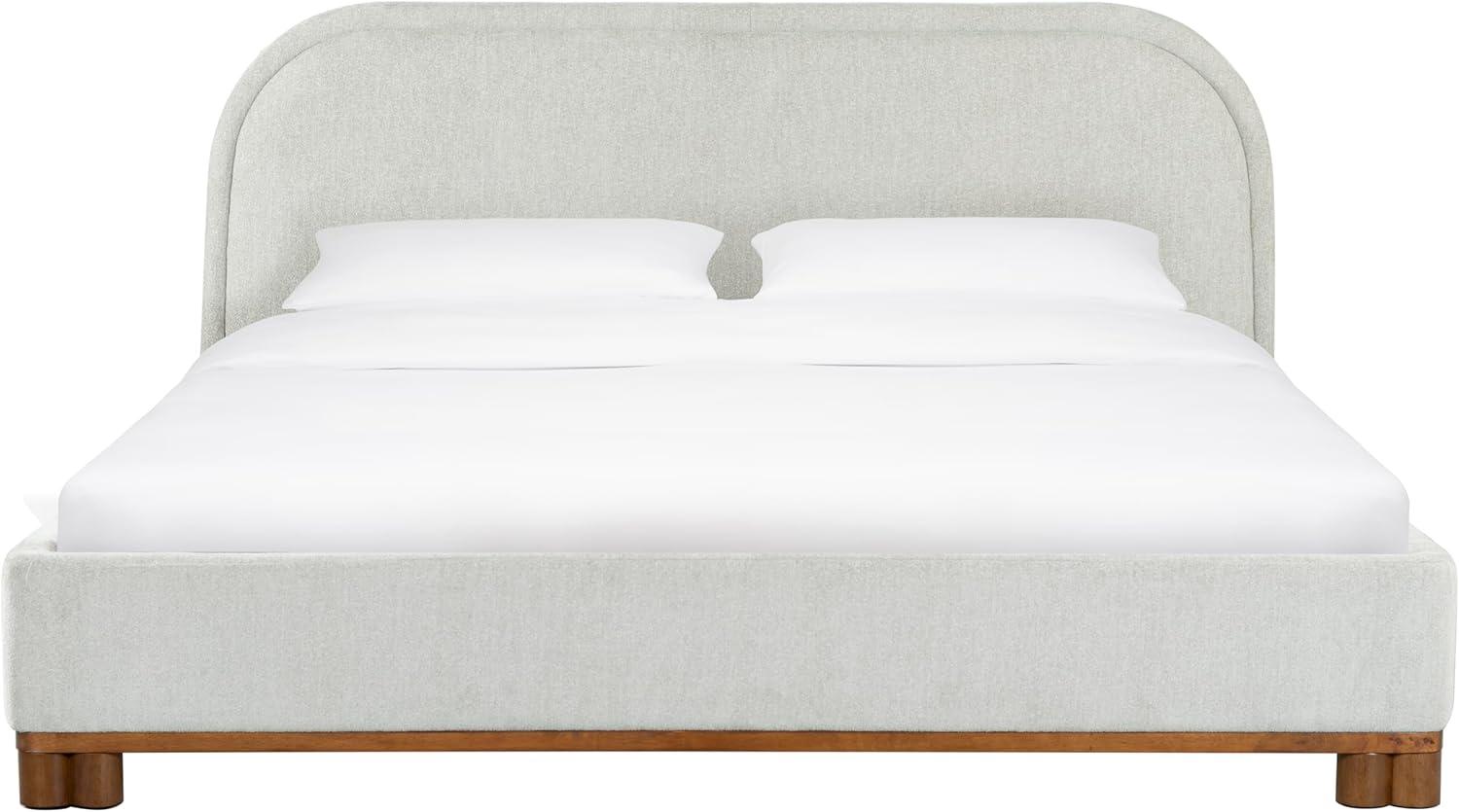 image:imageSAFAVIEH Couture Collection Roberto Beige Chenille Queen Bed Upholstered with Curved Headboard No Box Spring Needed SFV6116AQGreyWalnut