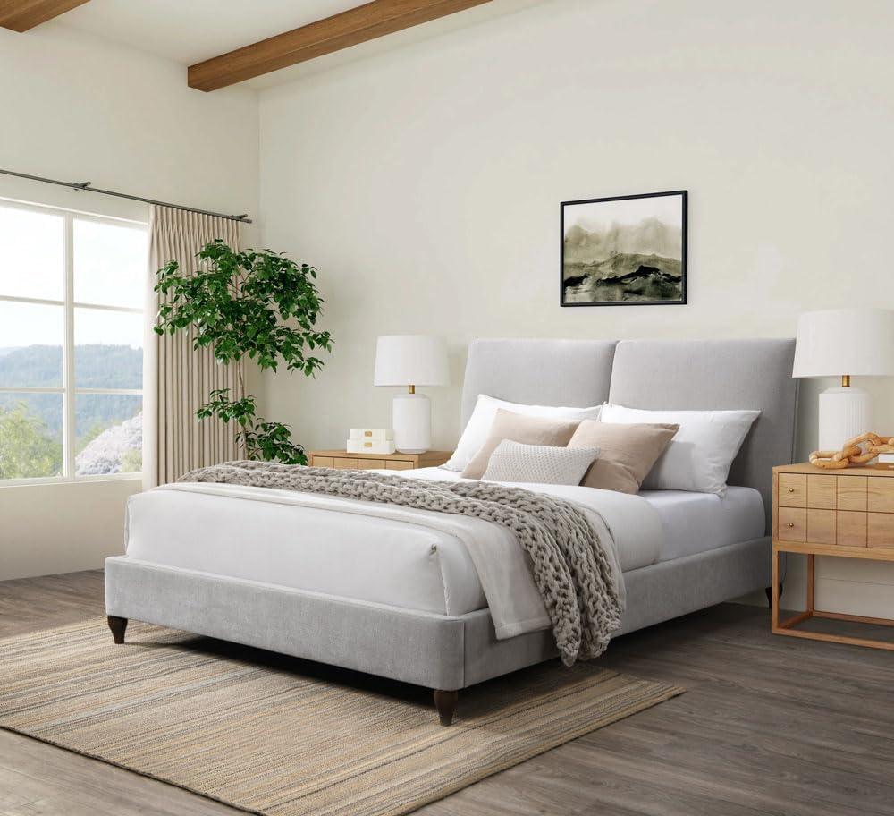 image:imageSAFAVIEH Couture Collection Sophianna Dark Grey Upholstered Platform Bed with Headboard Queen Size Modern Design SFV1801BQWalnutLight Grey