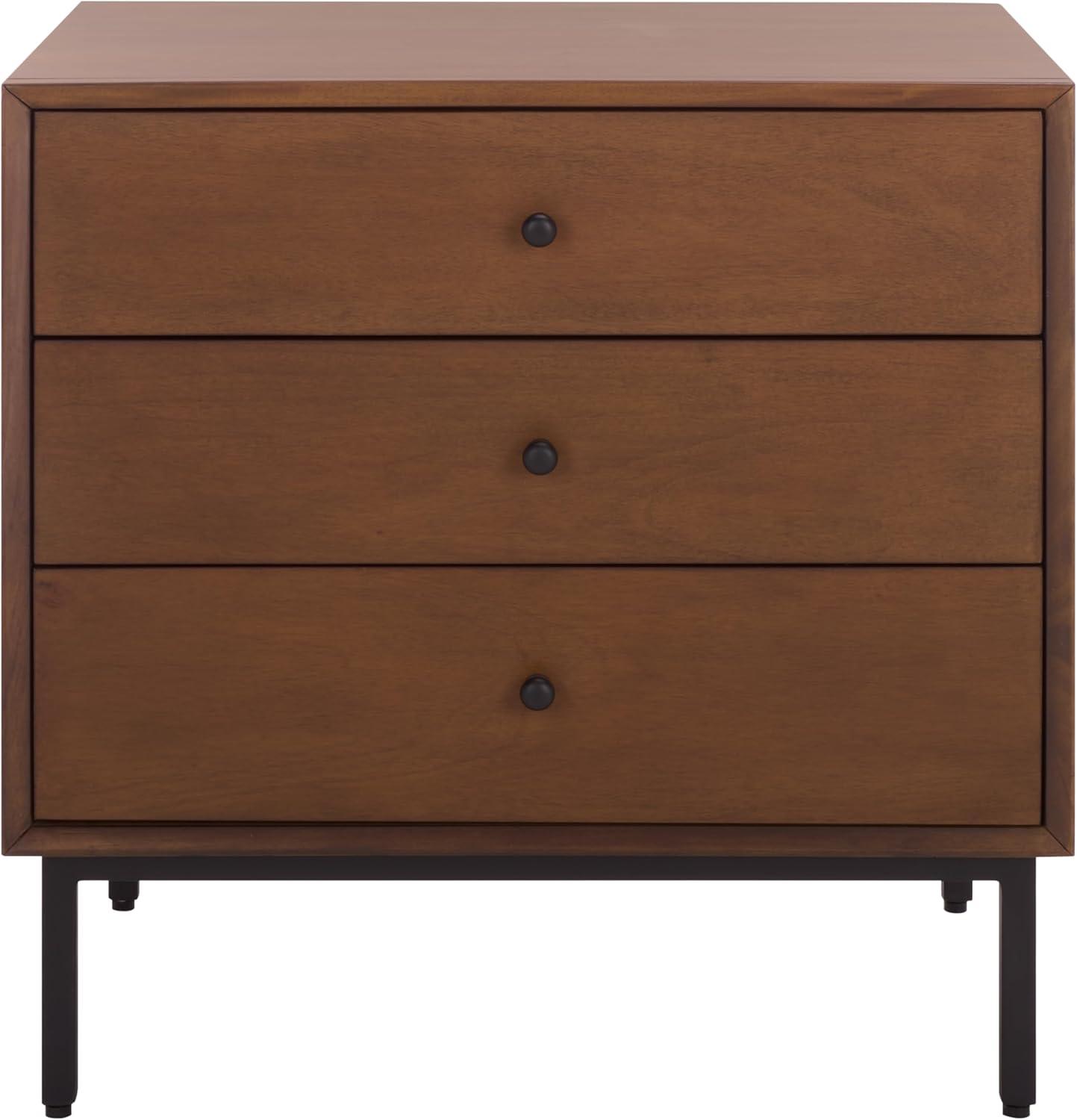 image:imageSAFAVIEH Couture Collection Trever Walnut amp Black Wood 3 Drawer Nightstand Modern Bedside Table with Storage Fully Assembled Bedroom Furniture SFV7723AWalnutBlack