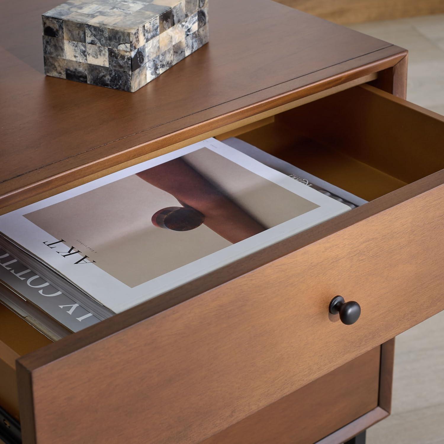 image:imageSAFAVIEH Couture Collection Trever Walnut amp Black Wood 3 Drawer Nightstand Modern Bedside Table with Storage Fully Assembled Bedroom Furniture SFV7723AWalnutBlack