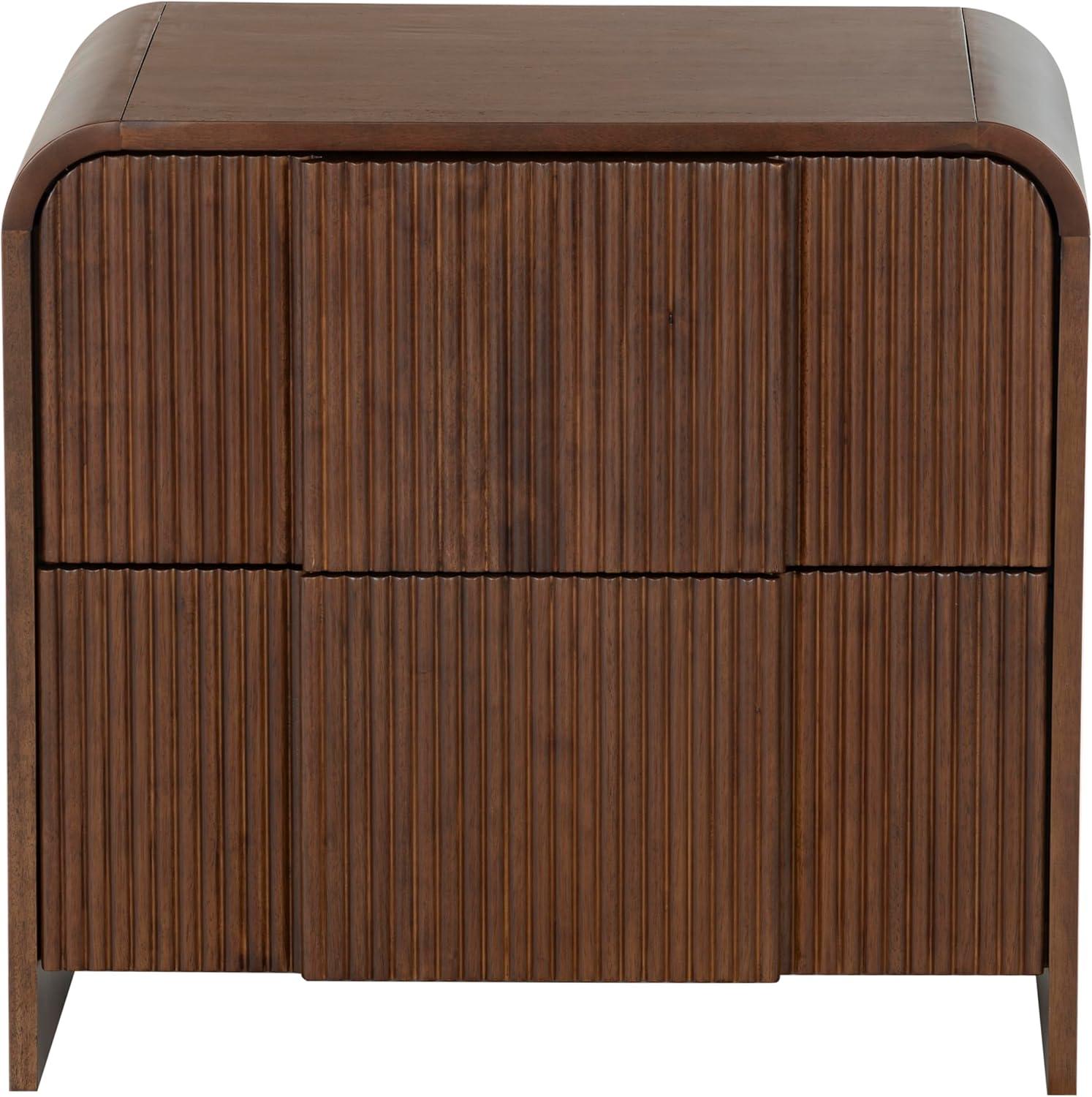 image:imageSAFAVIEH Couture Collection Vitale Walnut Brown Reeded Wood Nightstand 2 Drawers Modern Accent Bedroom Side Table Fully Assembled SFV4259BWalnut