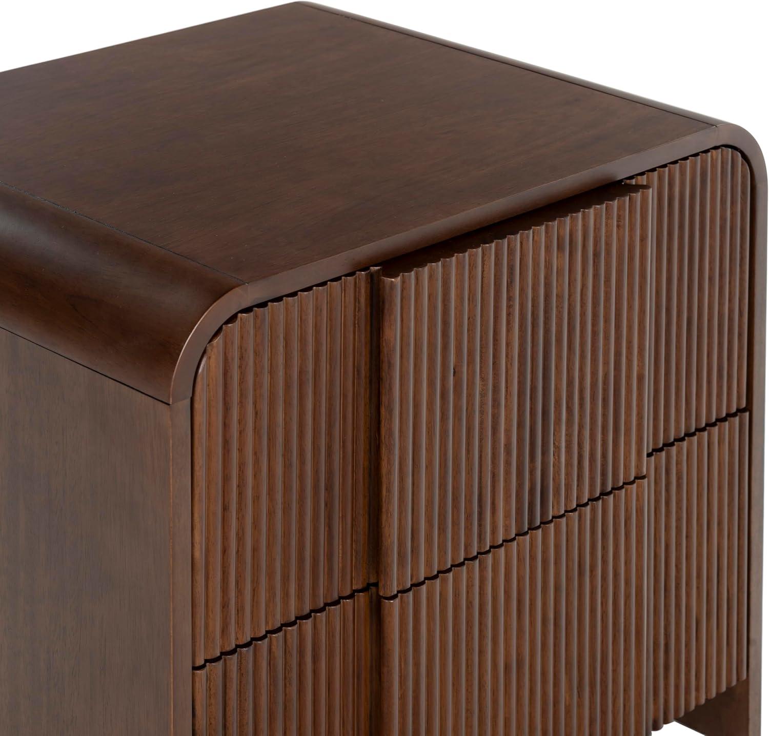 image:imageSAFAVIEH Couture Collection Vitale Walnut Brown Reeded Wood Nightstand 2 Drawers Modern Accent Bedroom Side Table Fully Assembled SFV4259BWalnut