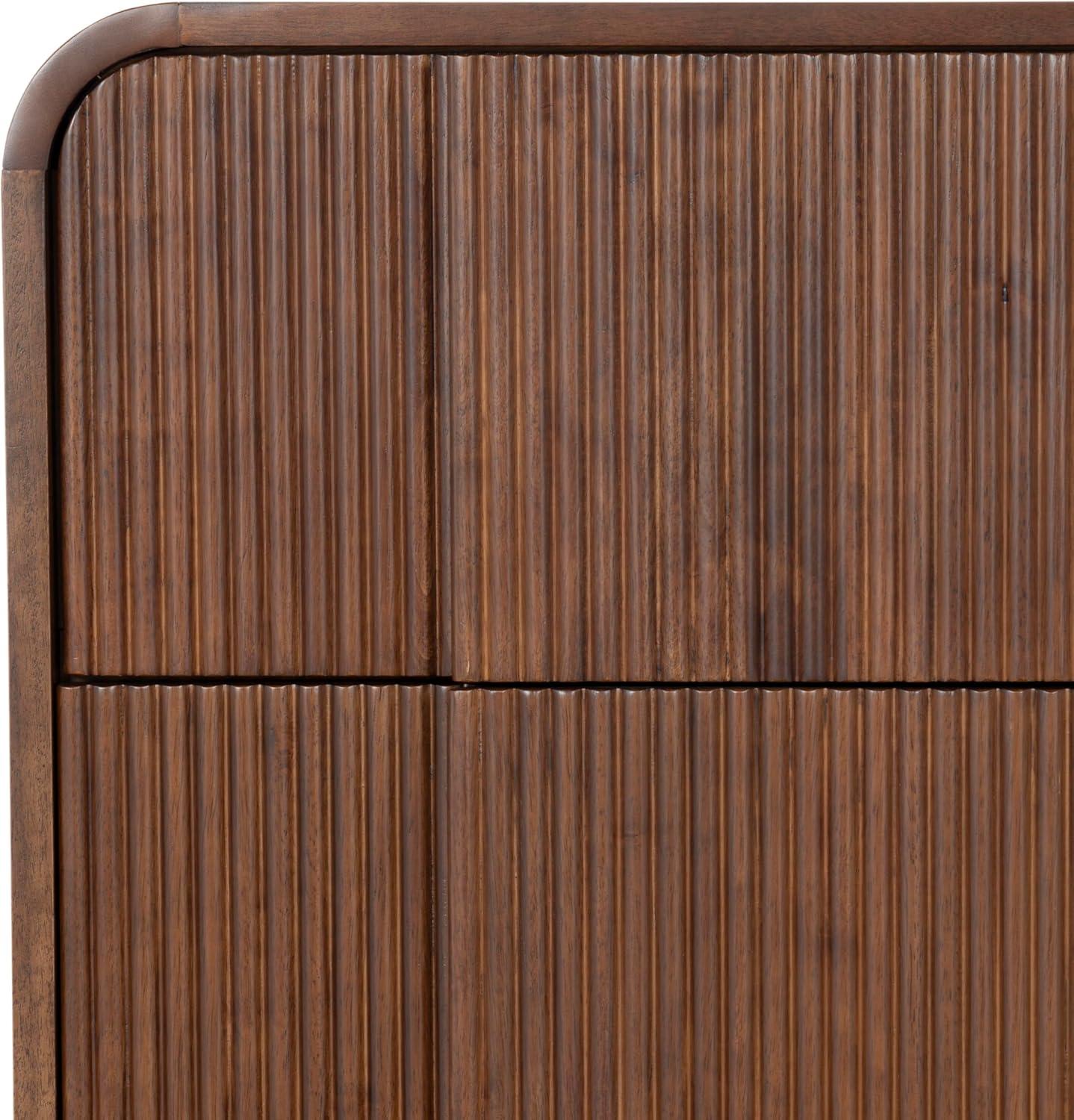 image:imageSAFAVIEH Couture Collection Vitale Walnut Brown Reeded Wood Nightstand 2 Drawers Modern Accent Bedroom Side Table Fully Assembled SFV4259BWalnut