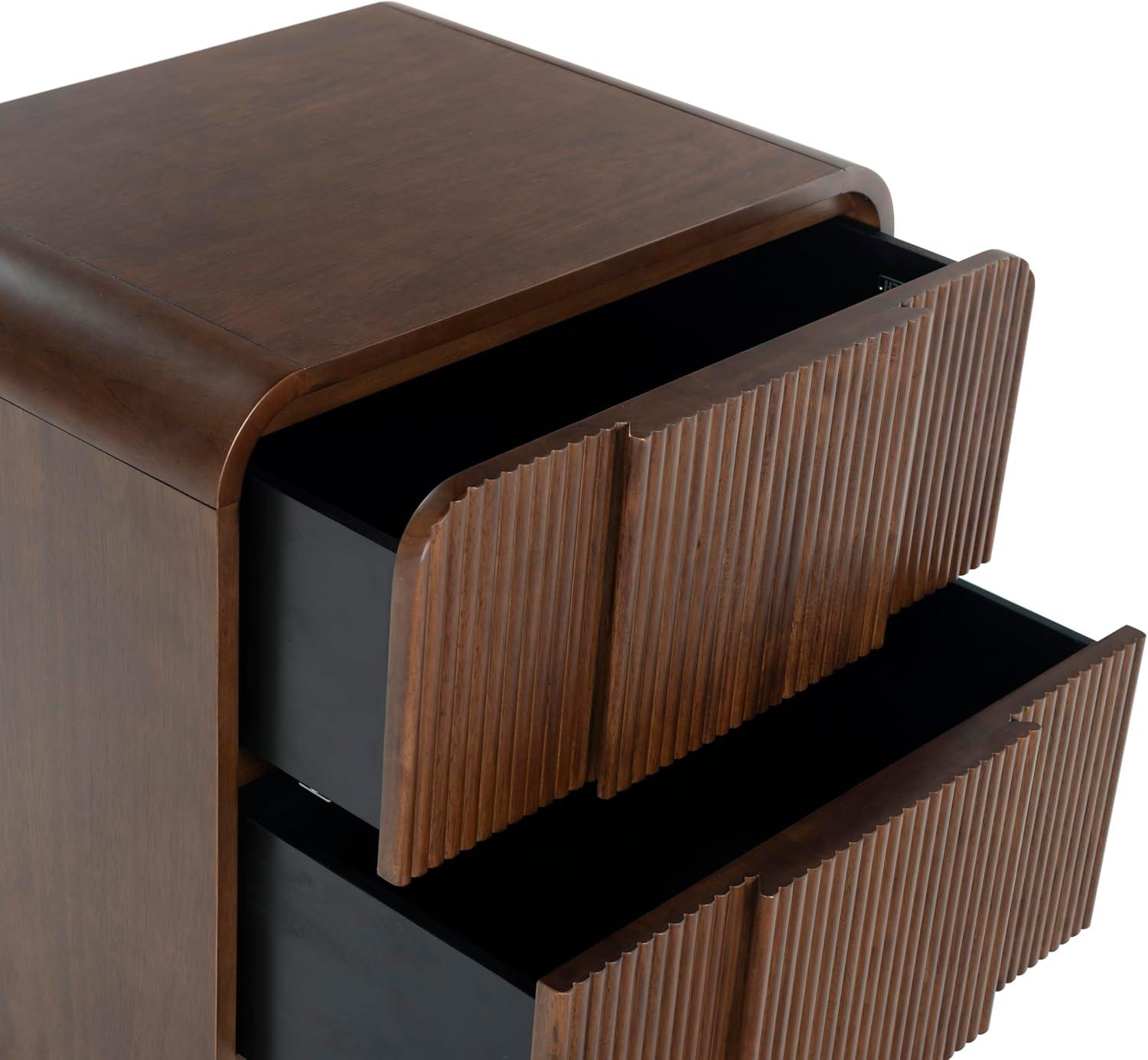 image:imageSAFAVIEH Couture Collection Vitale Walnut Brown Reeded Wood Nightstand 2 Drawers Modern Accent Bedroom Side Table Fully Assembled SFV4259BWalnut