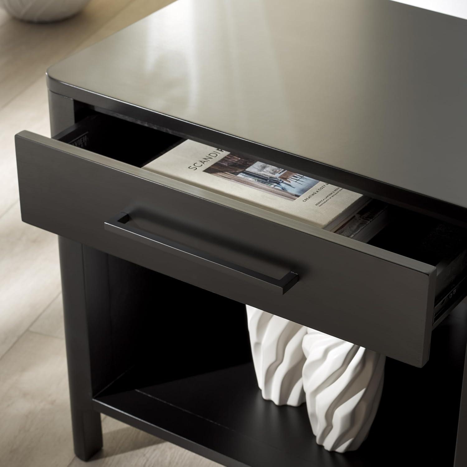 image:imageSAFAVIEH Couture Collection Abbiava Black 1Drawer Nightstand Fully AssembledBlack