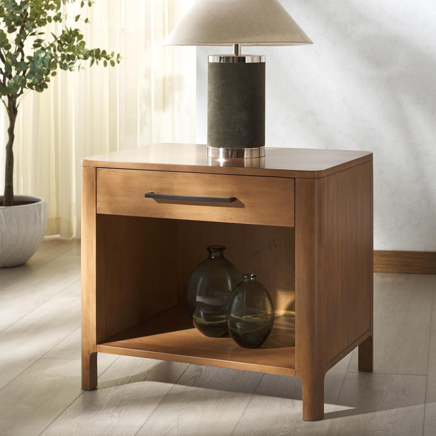 image:imageSAFAVIEH Couture Collection Abbiava Black 1Drawer Nightstand Fully AssembledNatural