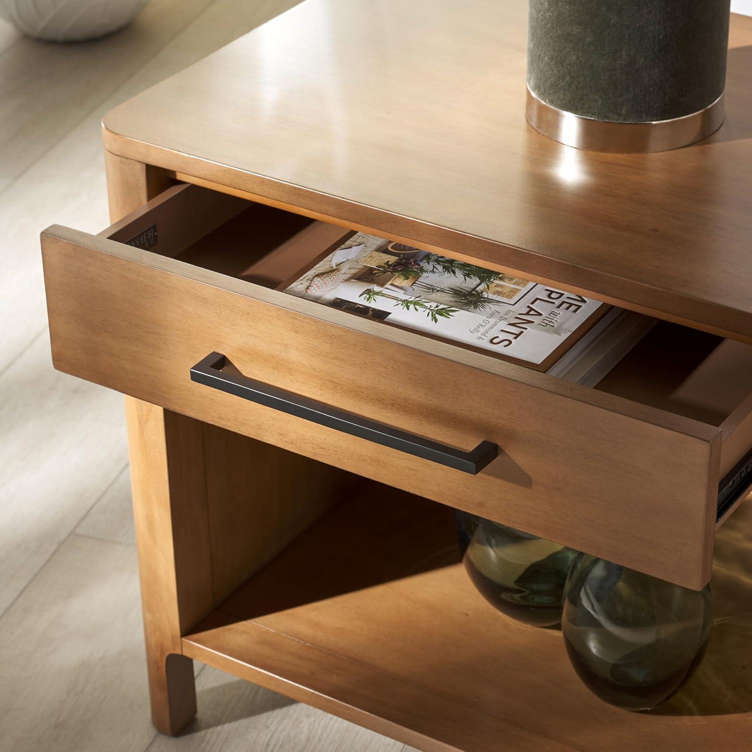 image:imageSAFAVIEH Couture Collection Abbiava Black 1Drawer Nightstand Fully AssembledNatural