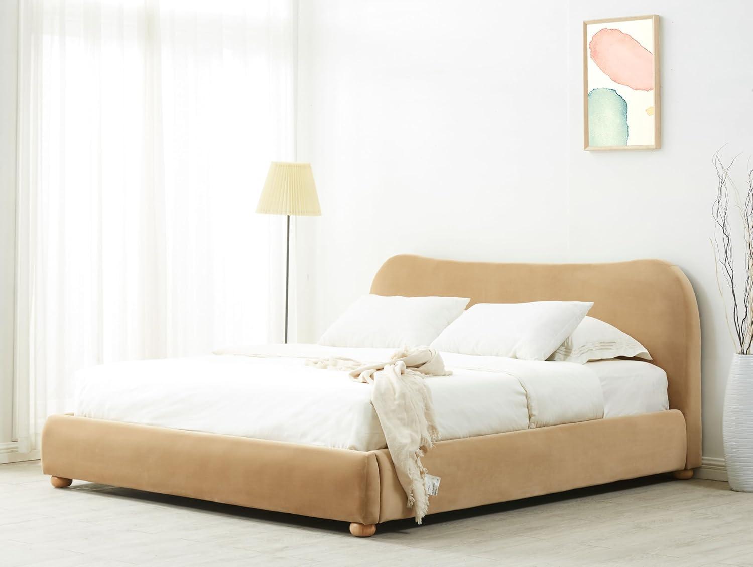 image:imageSAFAVIEH Couture Collection Beccarose Light BrownWalnut Velvet Queen Size BedLight BrownWalnut