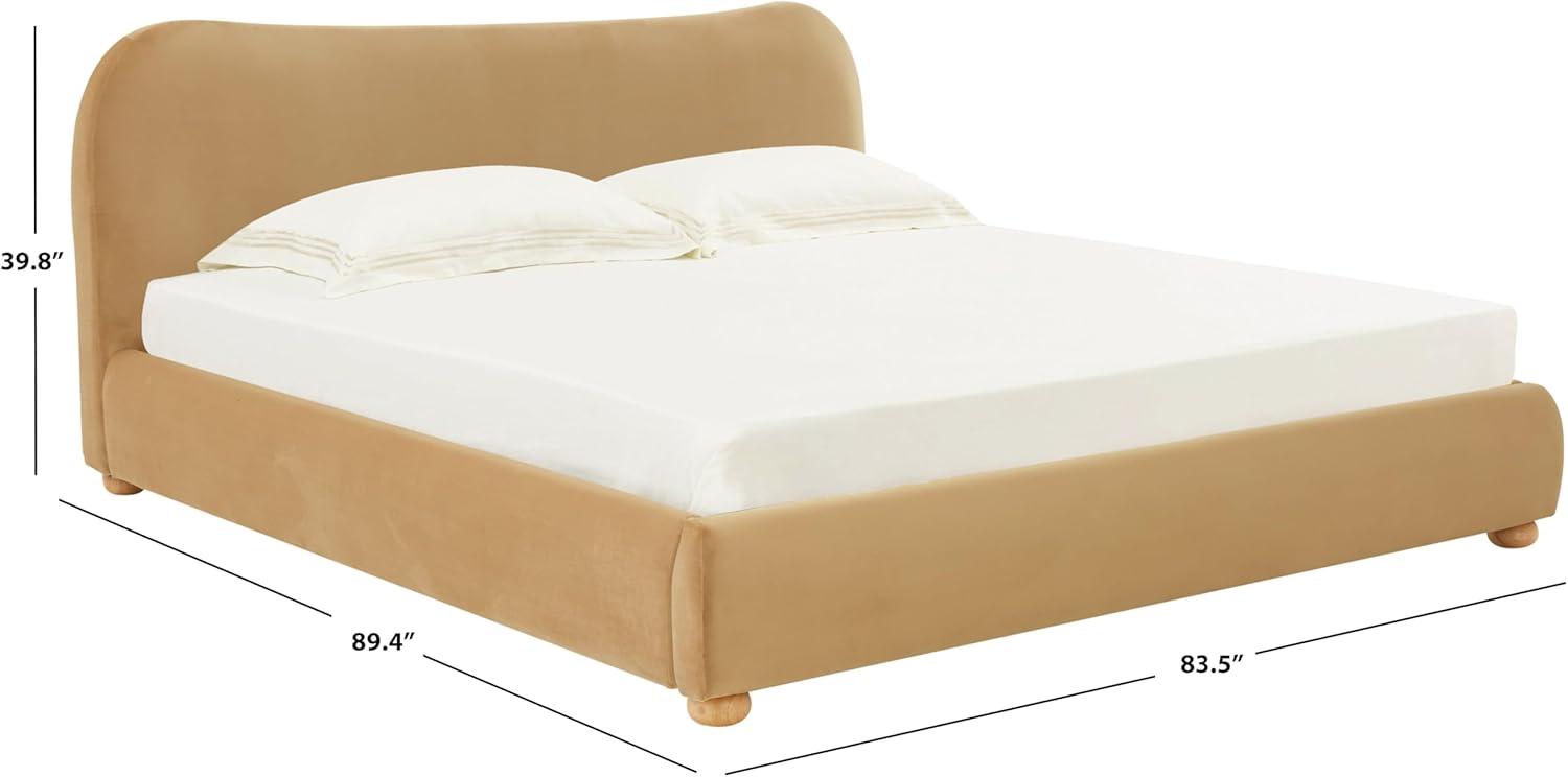 image:imageSAFAVIEH Couture Collection Beccarose Light BrownWalnut Velvet Queen Size BedLight BrownWalnut