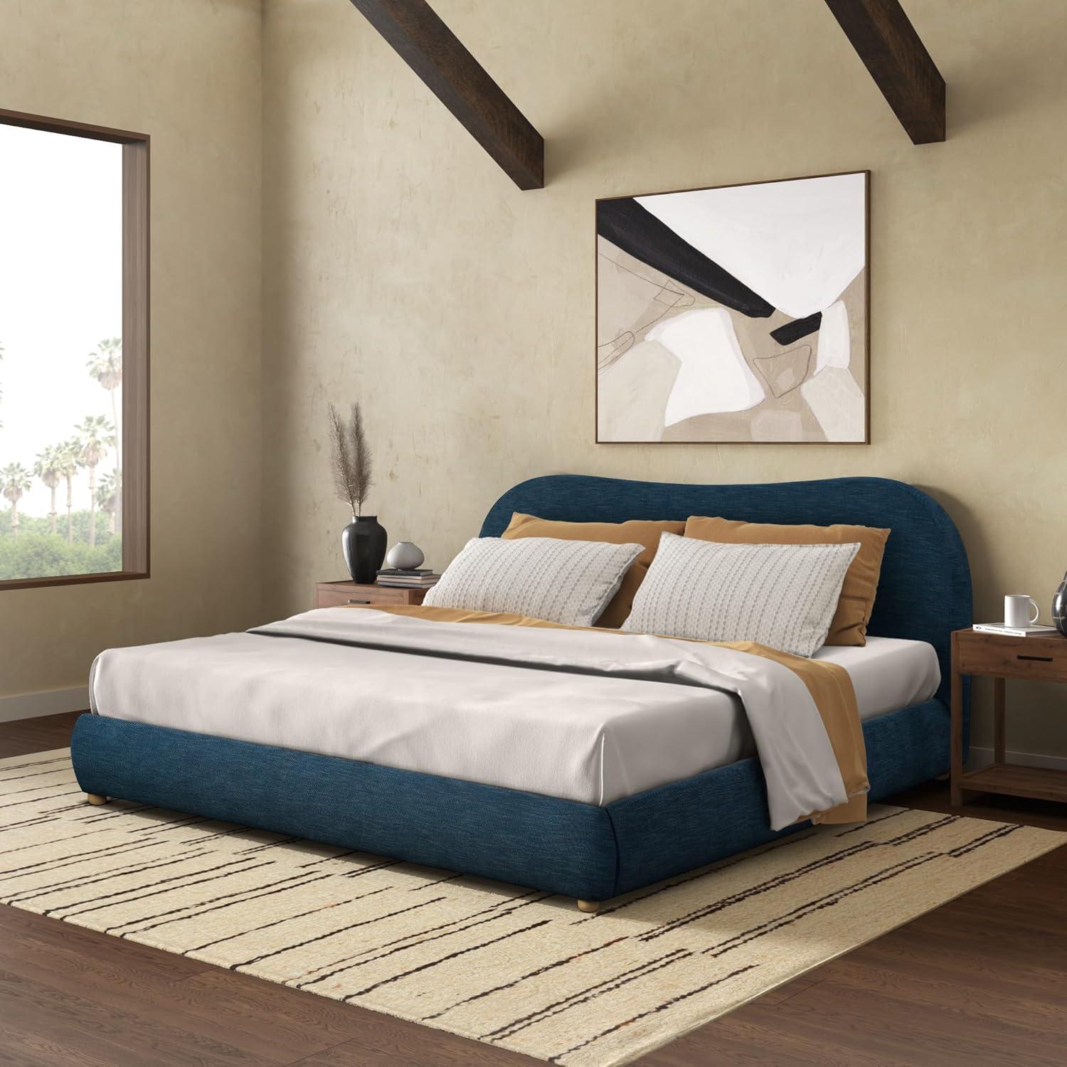 image:imageSAFAVIEH Couture Collection Beccarose Light BrownWalnut Velvet Queen Size BedNavyNatural