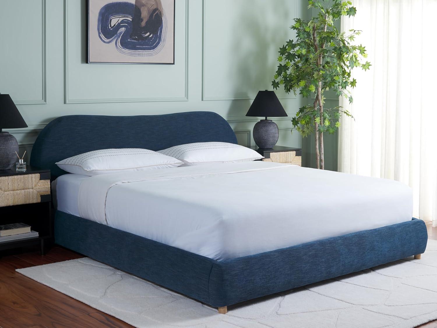 image:imageSAFAVIEH Couture Collection Beccarose Light BrownWalnut Velvet Queen Size BedNavyNatural