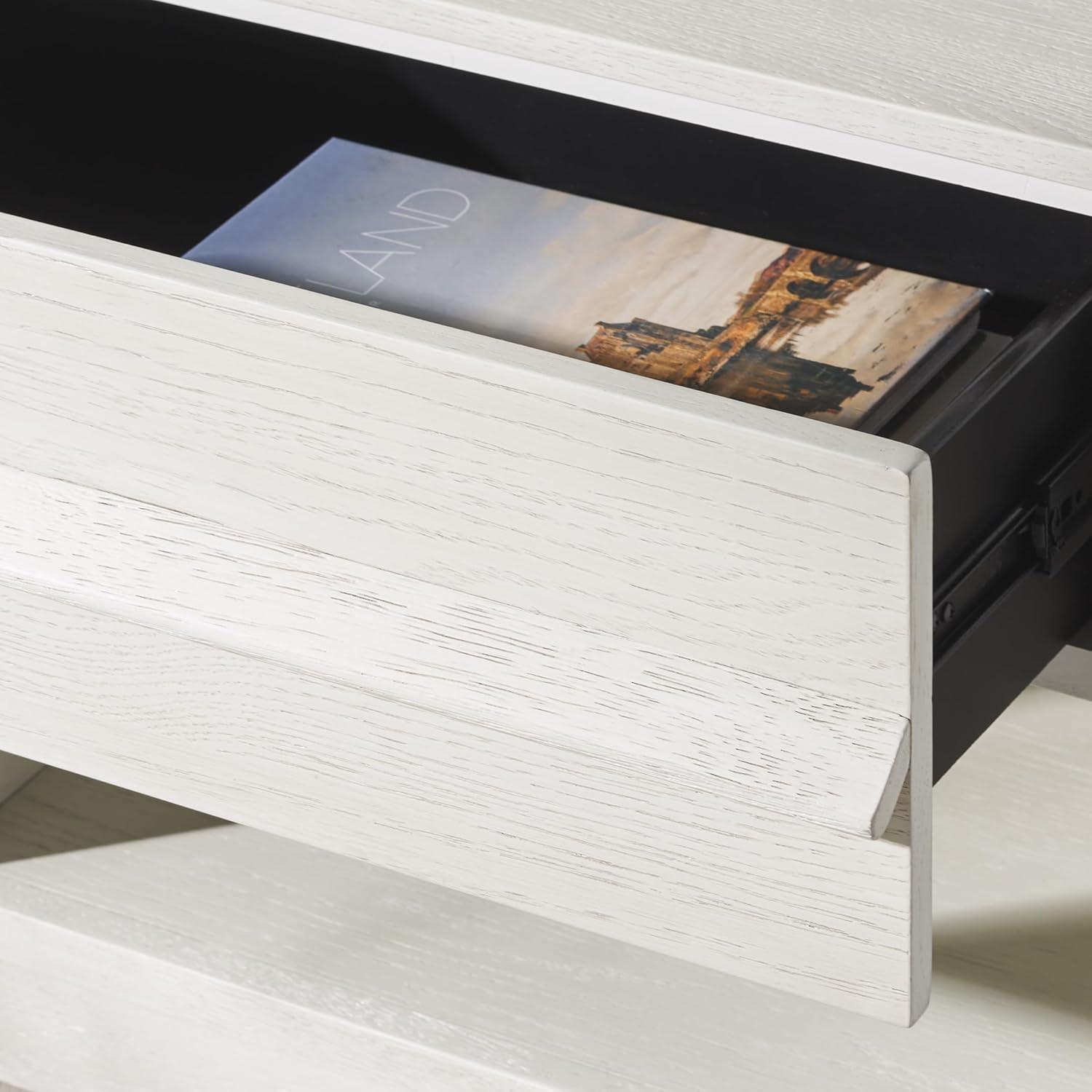 image:imageSAFAVIEH Couture Collection Deirdra Medium Oak 1Drawer 1 Shelf Nightstand Fully AssembledWhite Washed